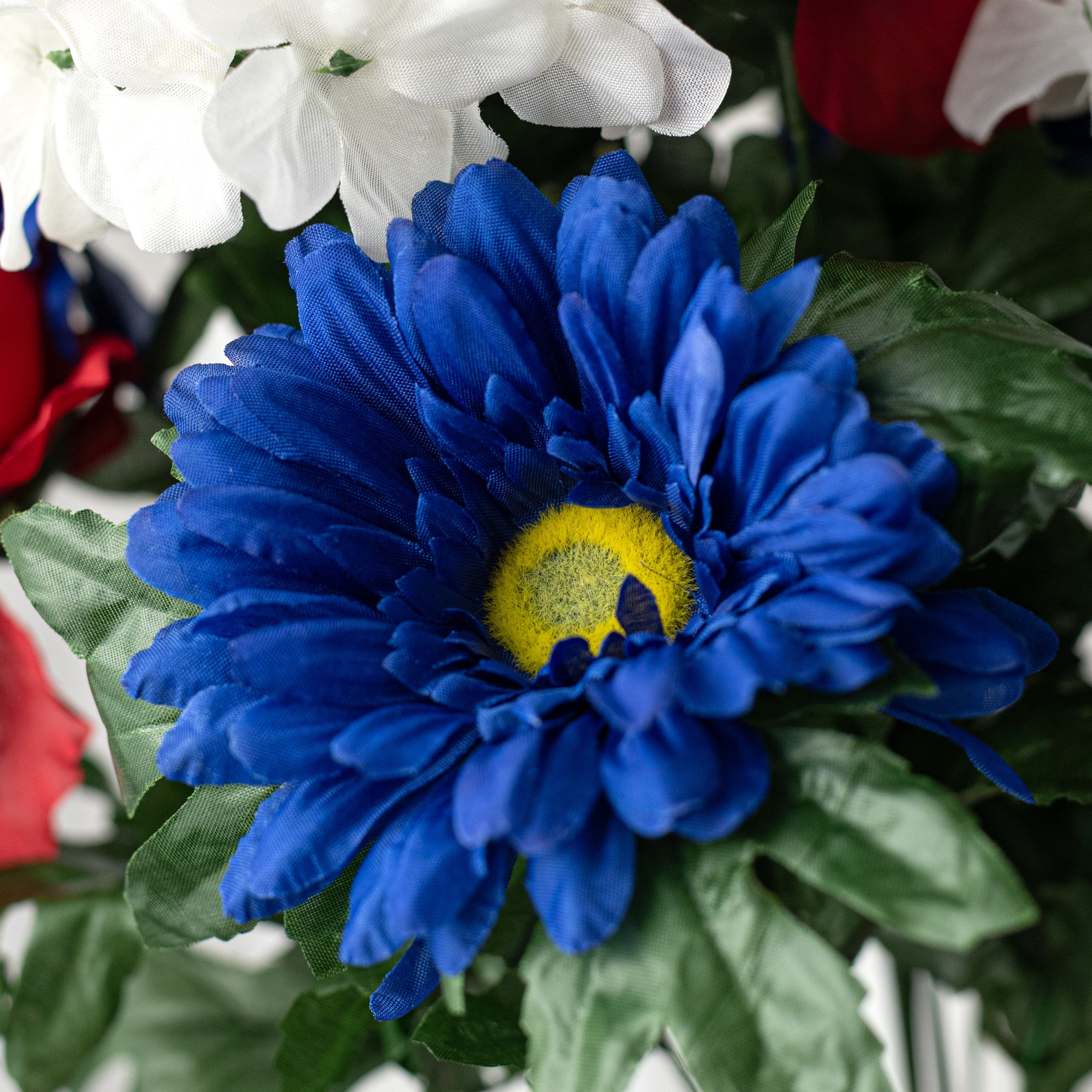 22" Peony Hydrangea Rose Bud Bush: Red, White & Blue (18 Stem) detail photo 5