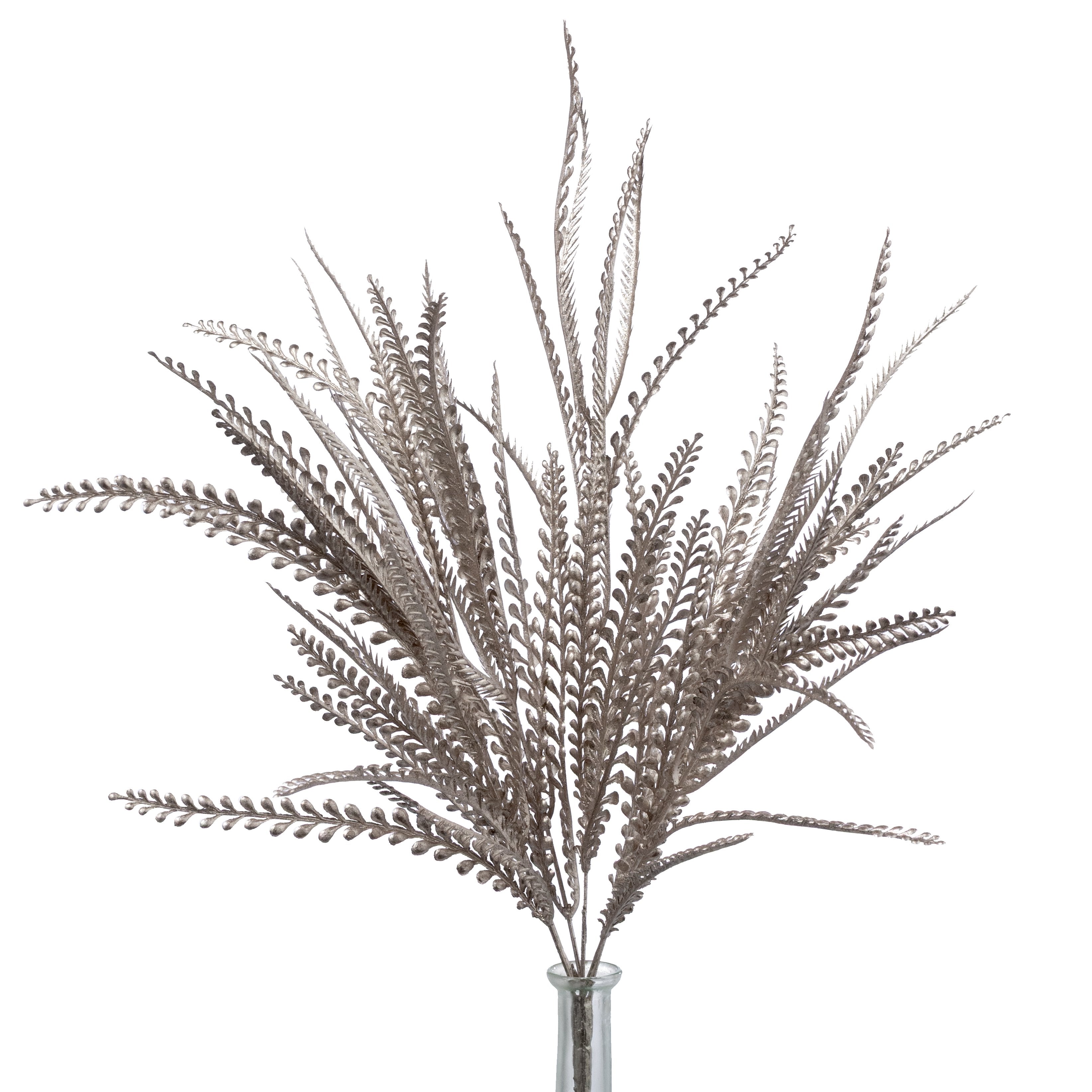 22" Plastic Button Fern Bush: Metallic Platinum Gold (6 Stem) Item Number: 86889PT
