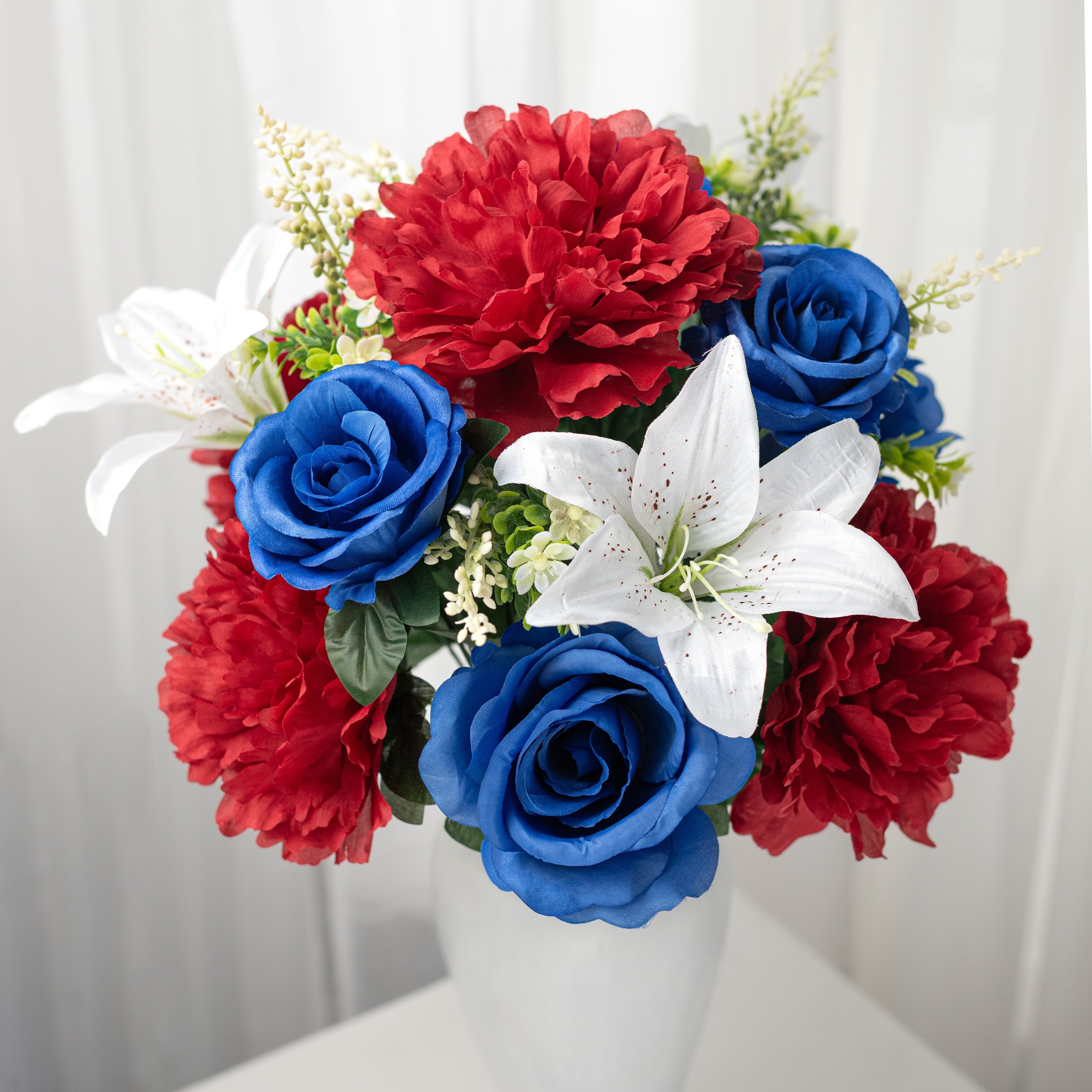 22" Rose Peony Lily Bush: Red, White & Blue (18 Stem) Item Number: 64060RWB