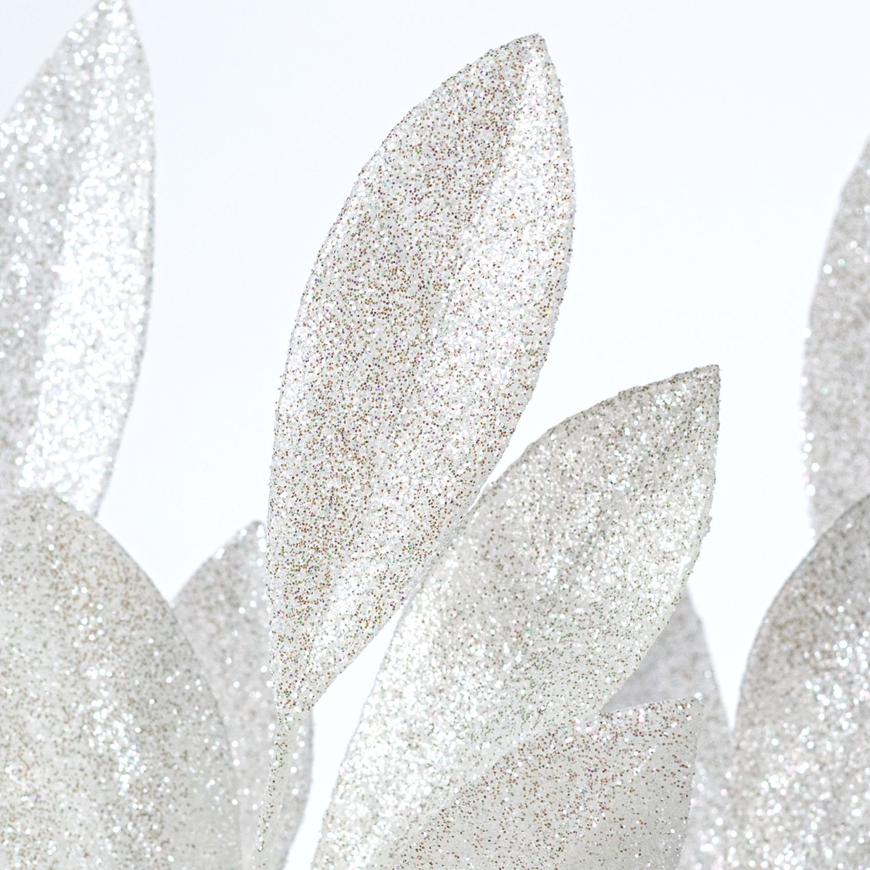 23" Bay Leaf Glitter Spray: White Lifestyle Photo