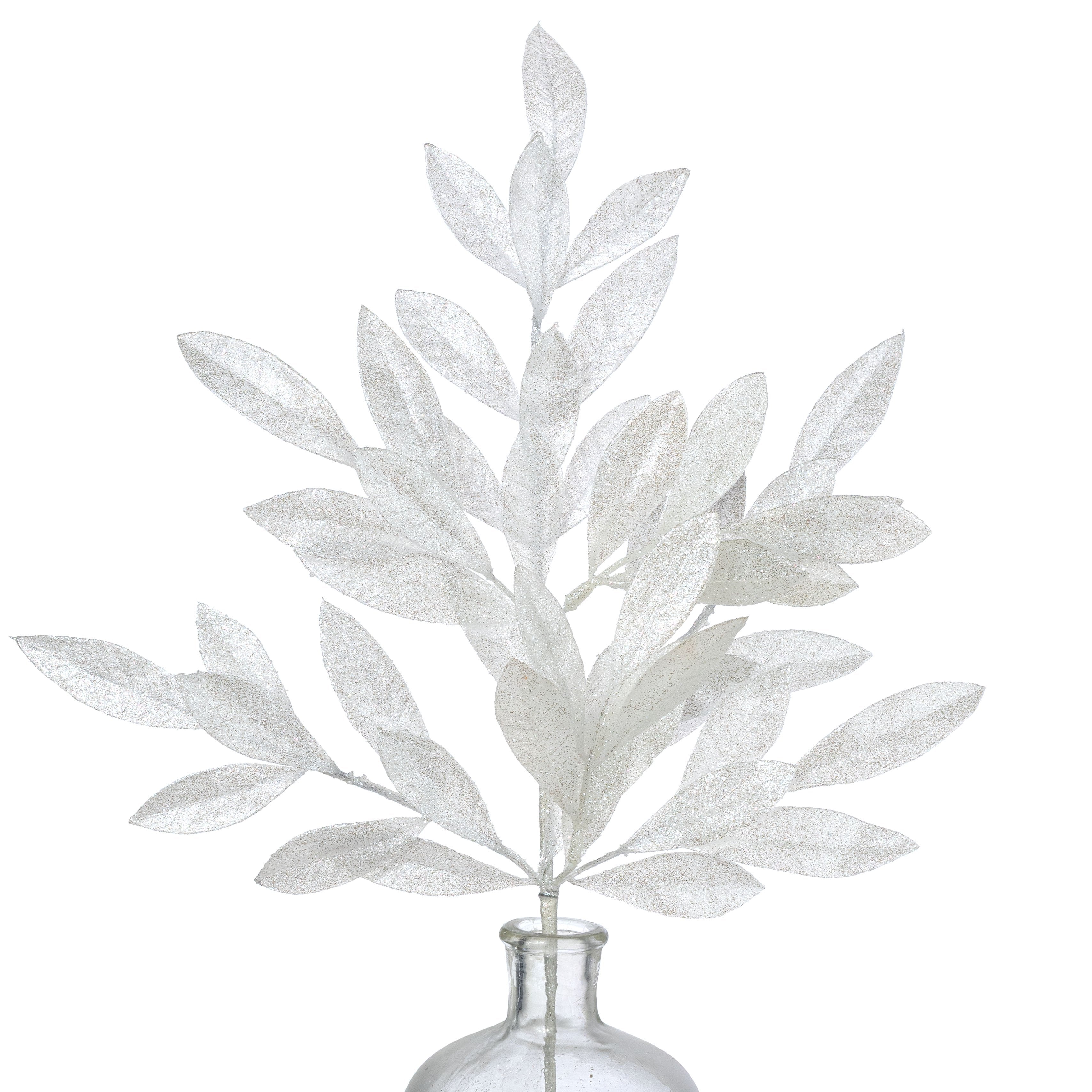23" Bay Leaf Glitter Spray: White Item Number: XS237027