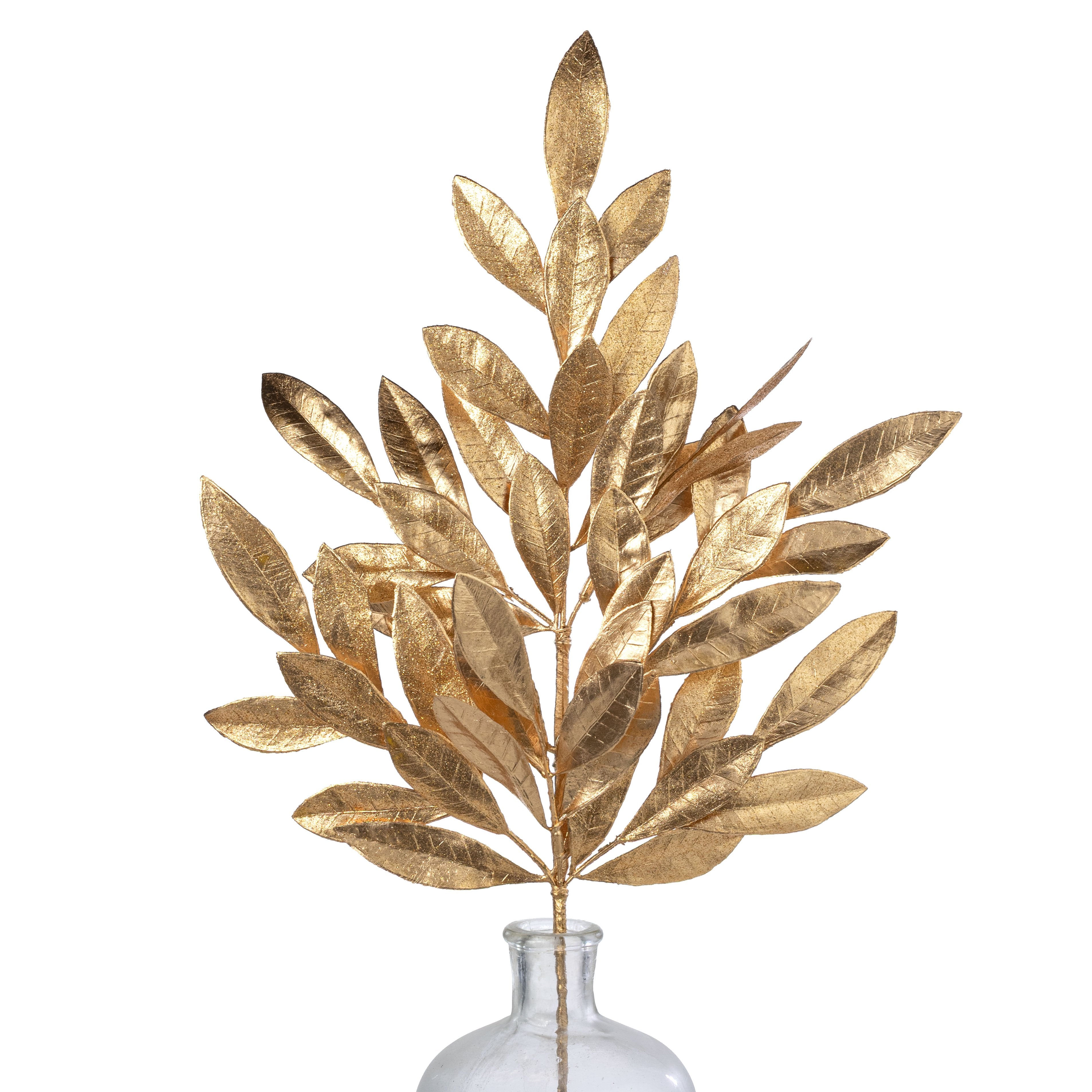 23" Bay Leaf Metallic Spray: 18K Gold with Glitter Item Number: XS506555