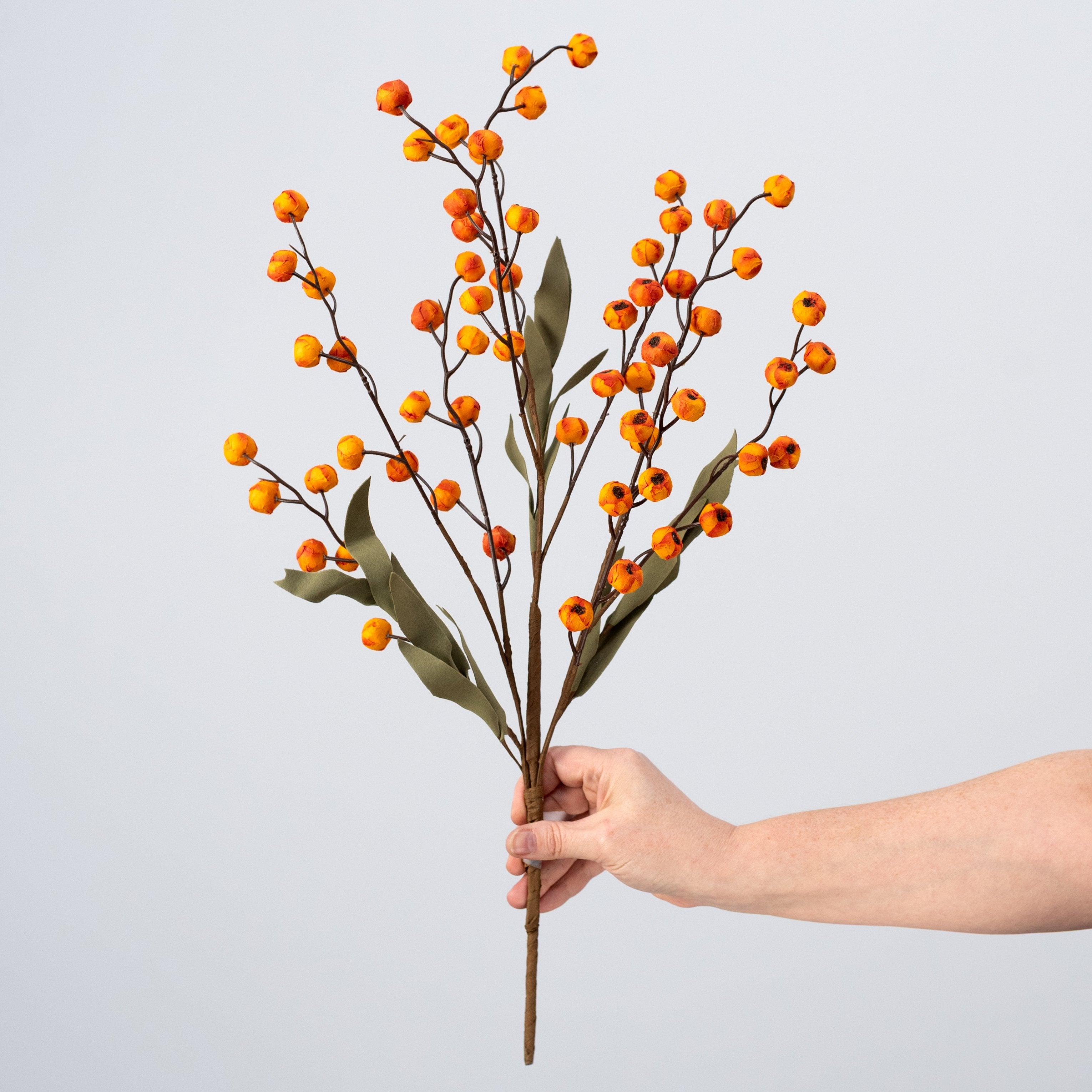 23" Berry & Foam Leaf Bush: Pumpkin Orange detail photo 3