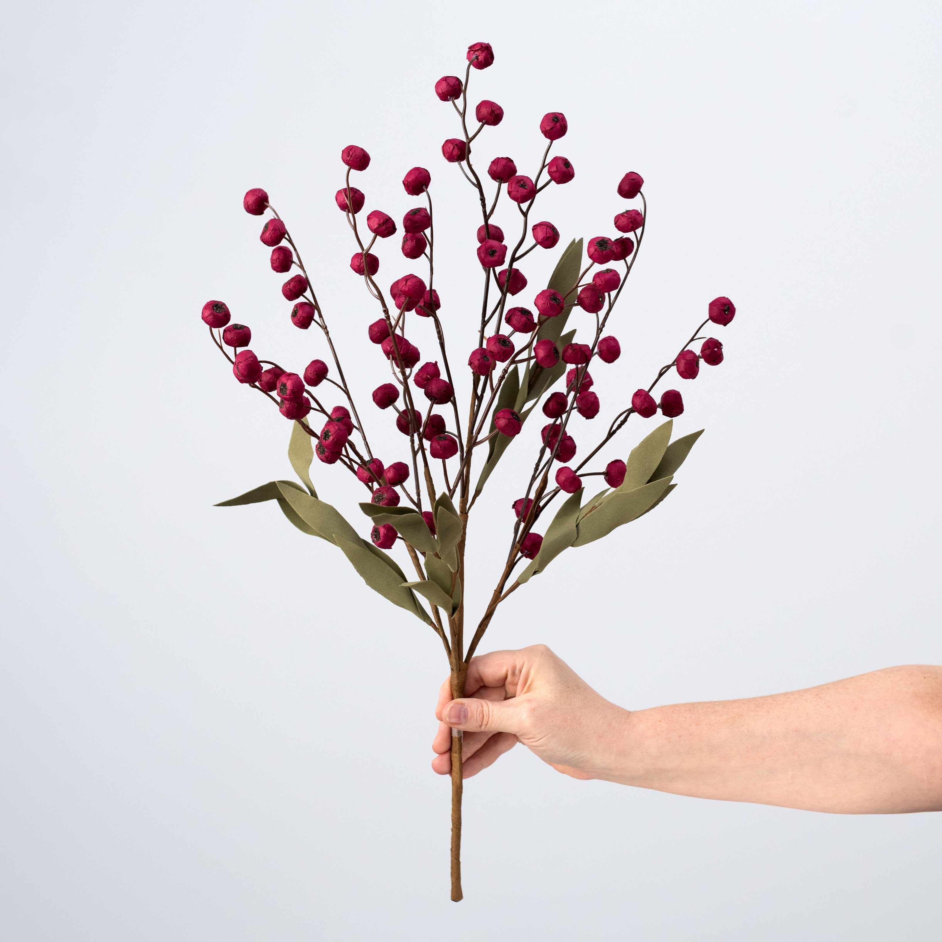 23" Berry & Foam Leaf Bush: Wine Red detail photo 3