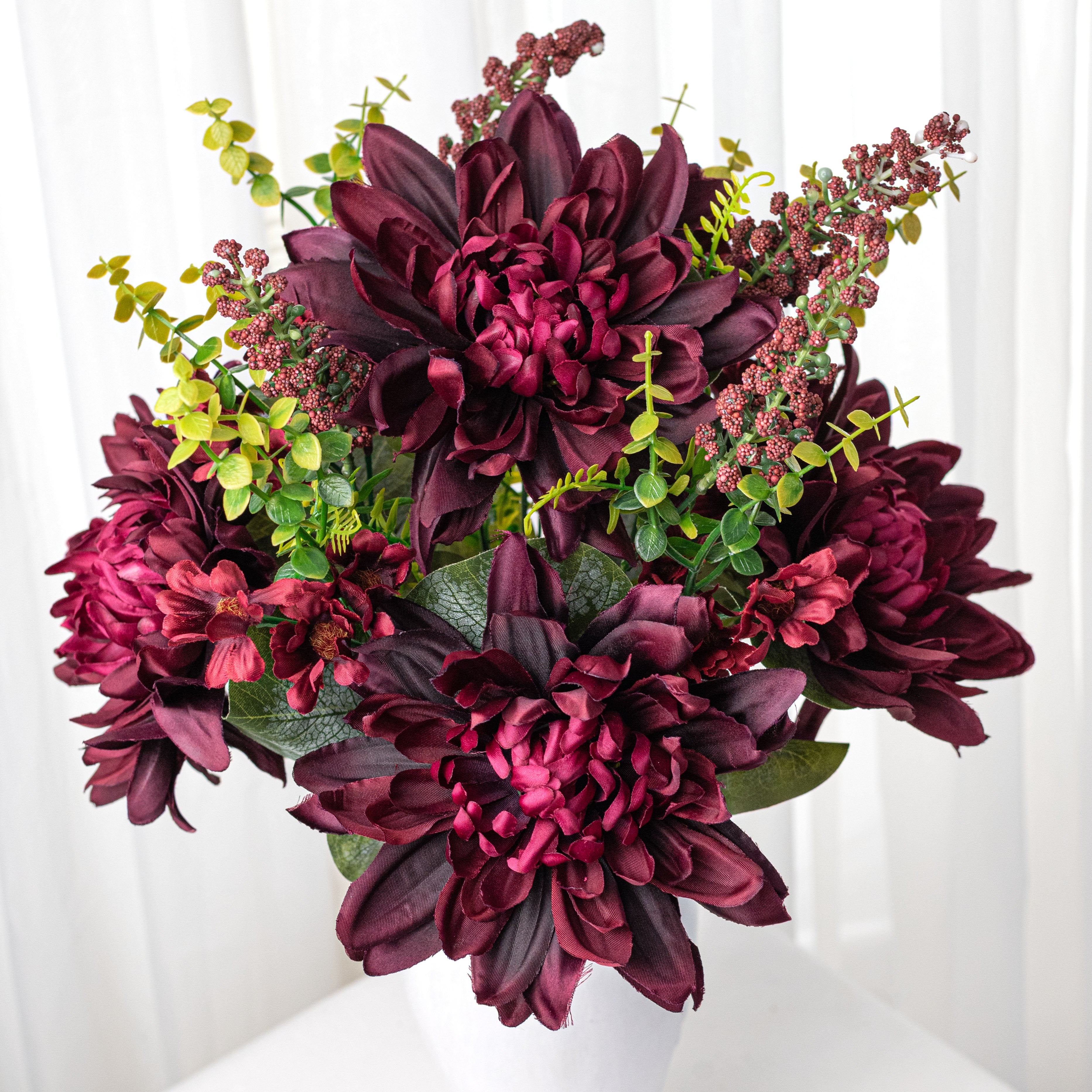 23" Dahlia & Daisy Bush: Burgundy (14 Stem) Item Number: 85214-BG