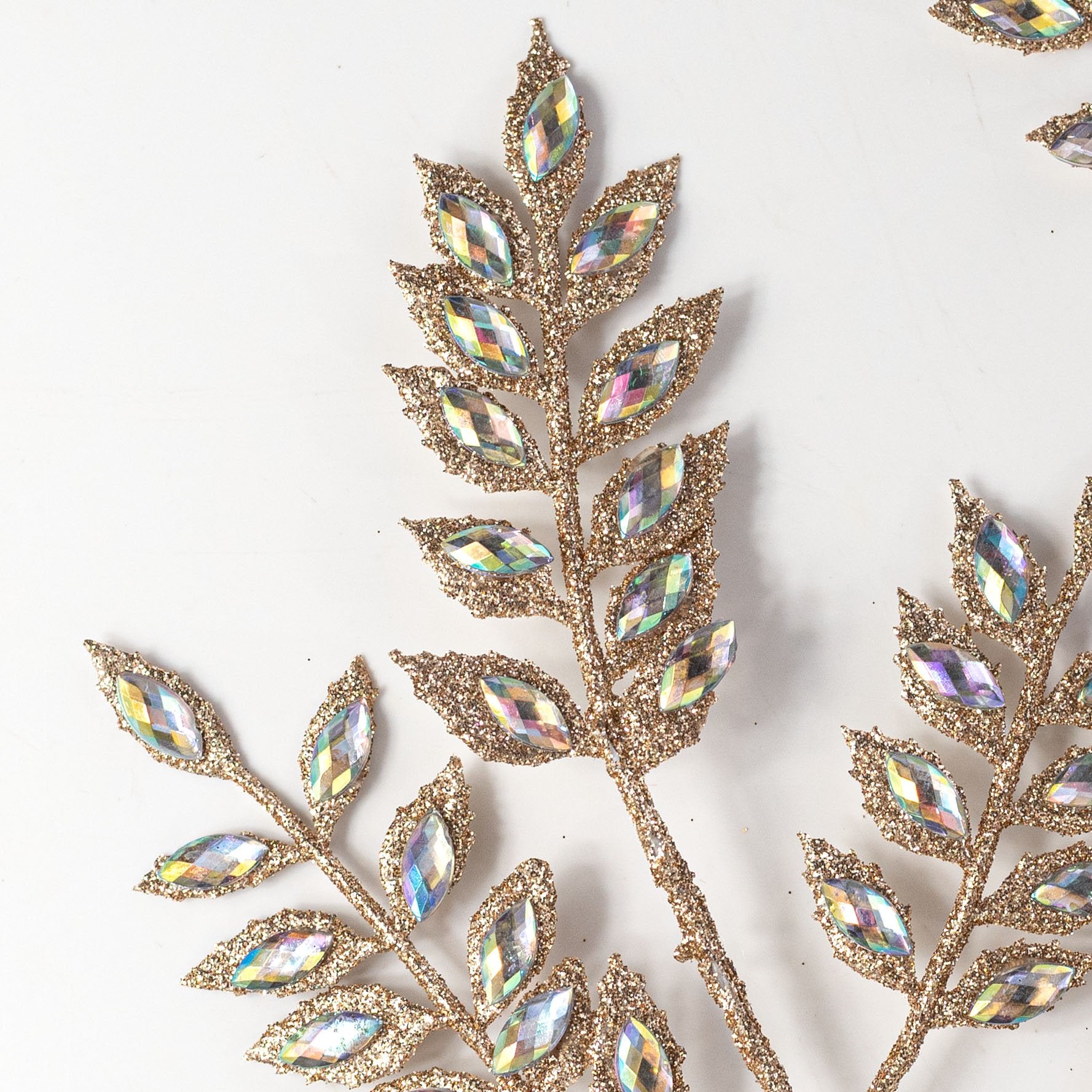 23" Glitter Diamond Leaf Spray Bundle: Champagne Iridescent (3) Lifestyle Photo