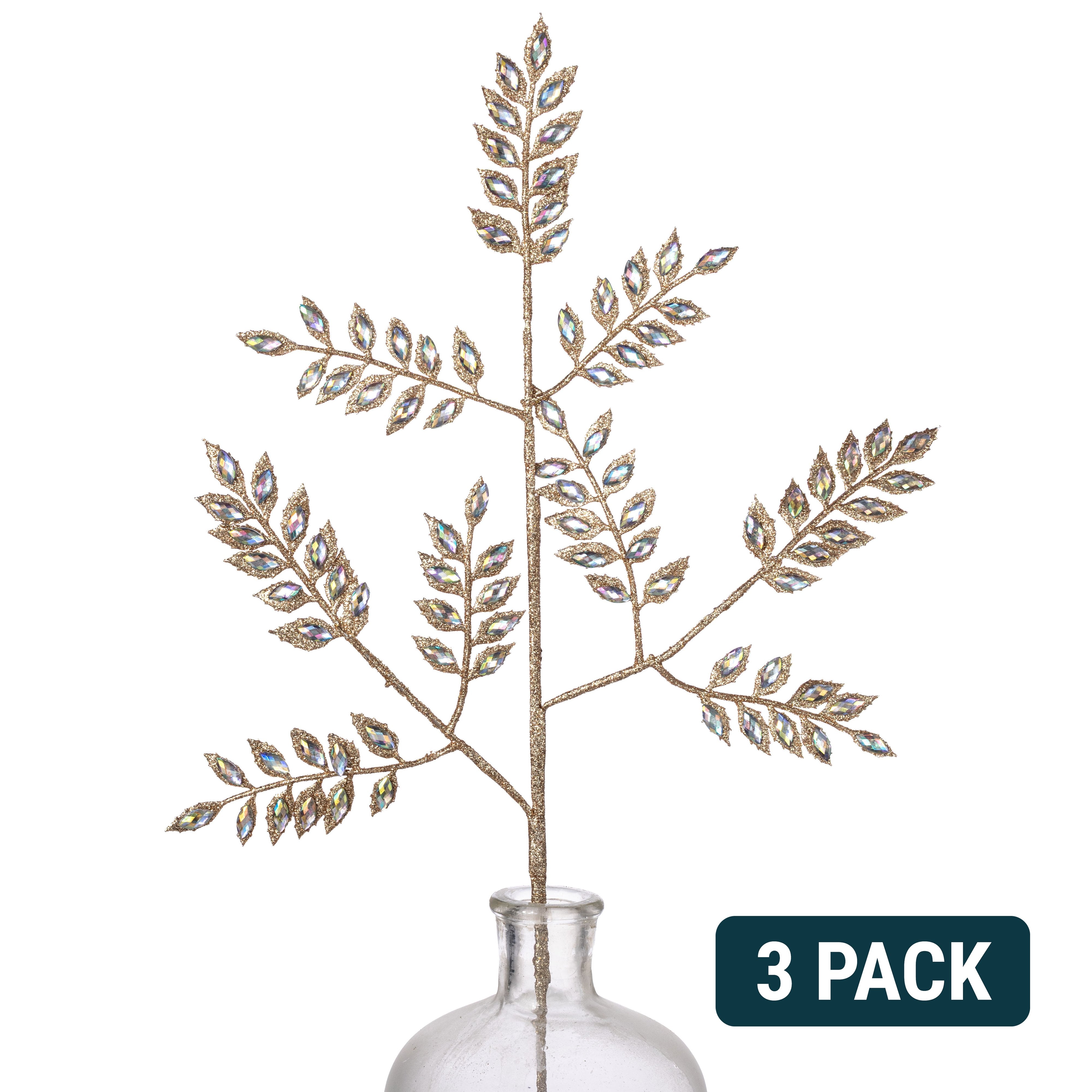23" Glitter Diamond Leaf Spray Bundle: Champagne Iridescent (3) Item Number: 2825314SI