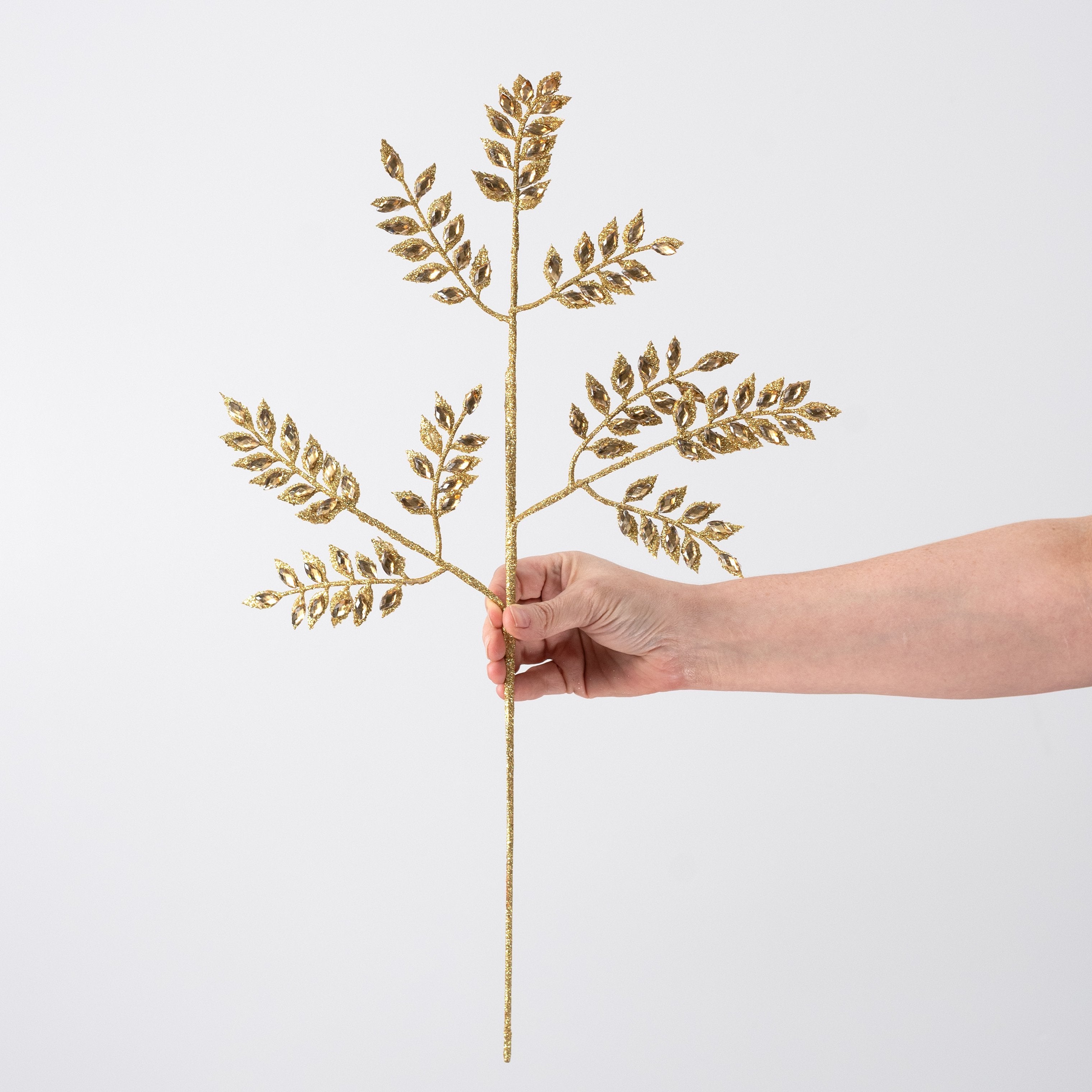 23" Glitter Diamond Leaf Spray Bundle: Gold (3) detail photo 3