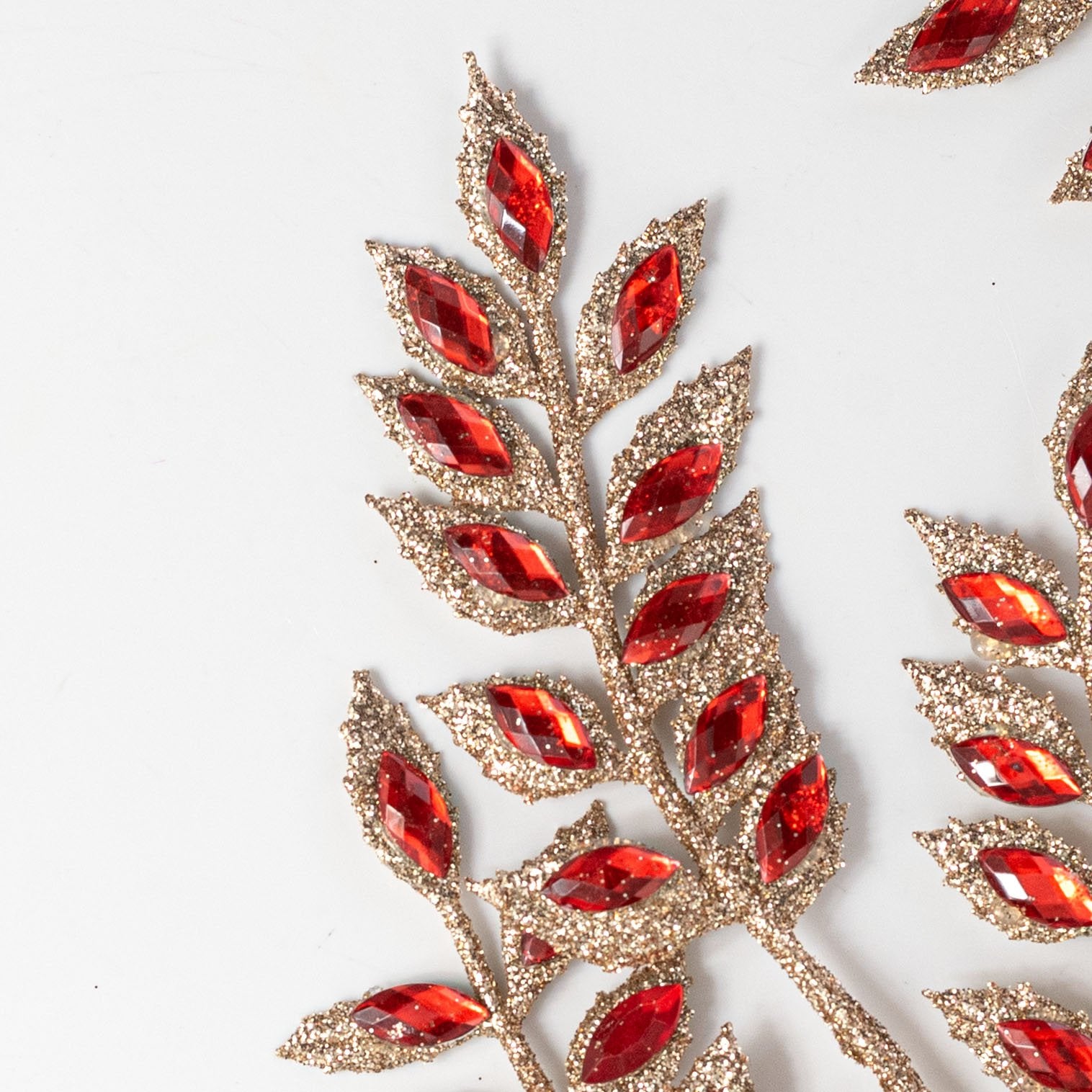 23" Glitter Diamond Leaf Spray Bundle: Red & Gold (3) Lifestyle Photo