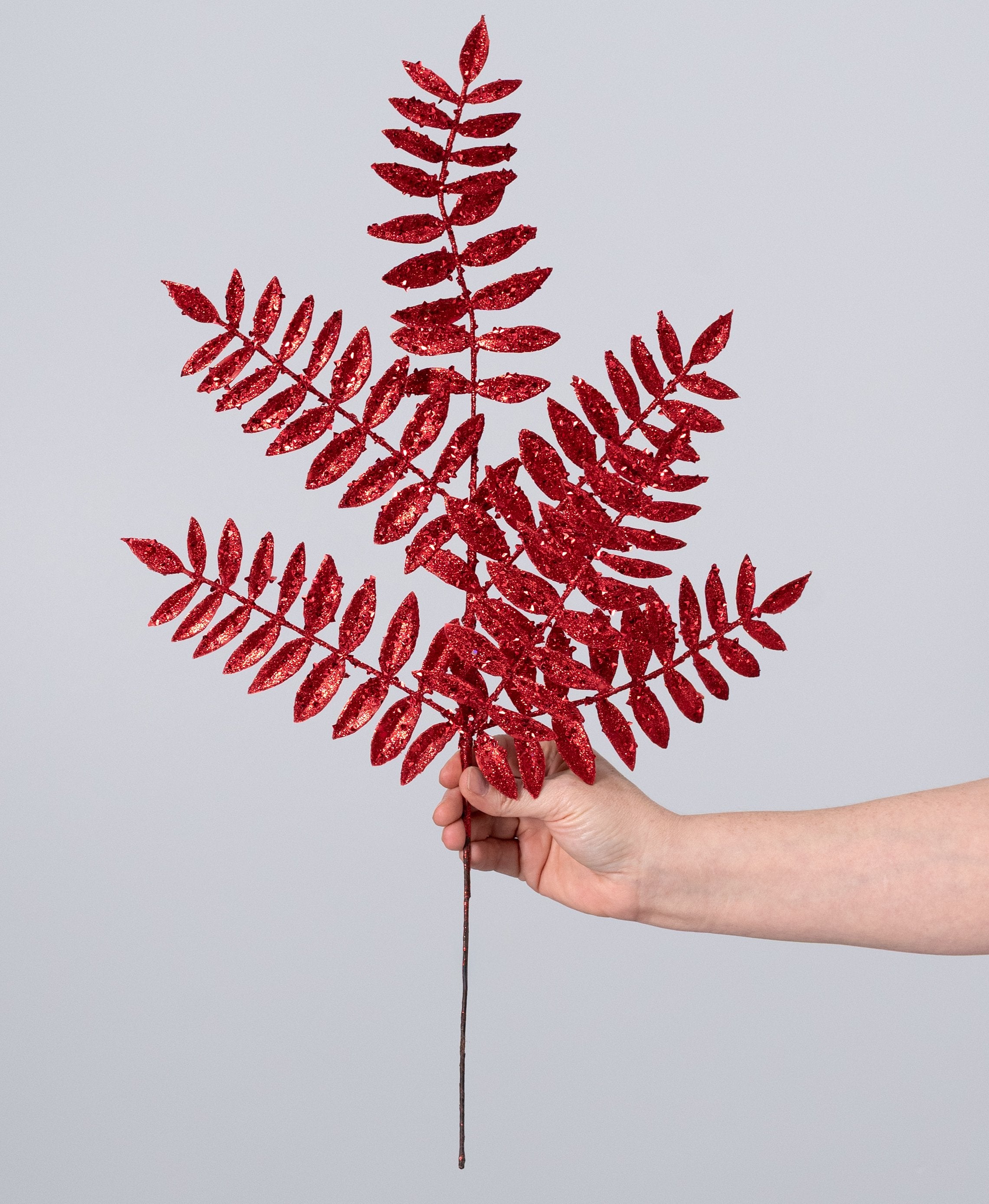 23" Mountain Laurel Leaf Spray: Red with Glitter detail photo 3