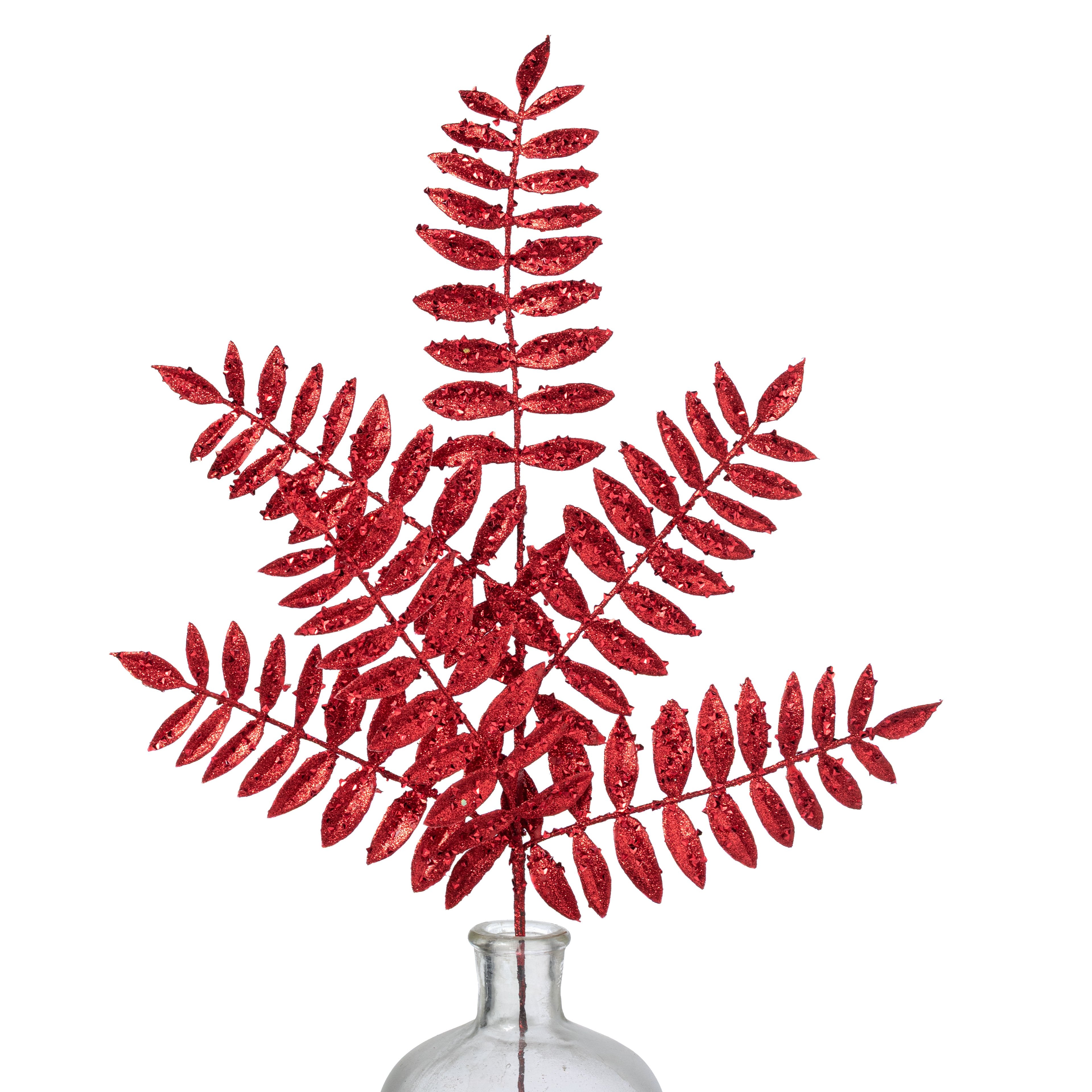 23" Mountain Laurel Leaf Spray: Red with Glitter Item Number: XS217424