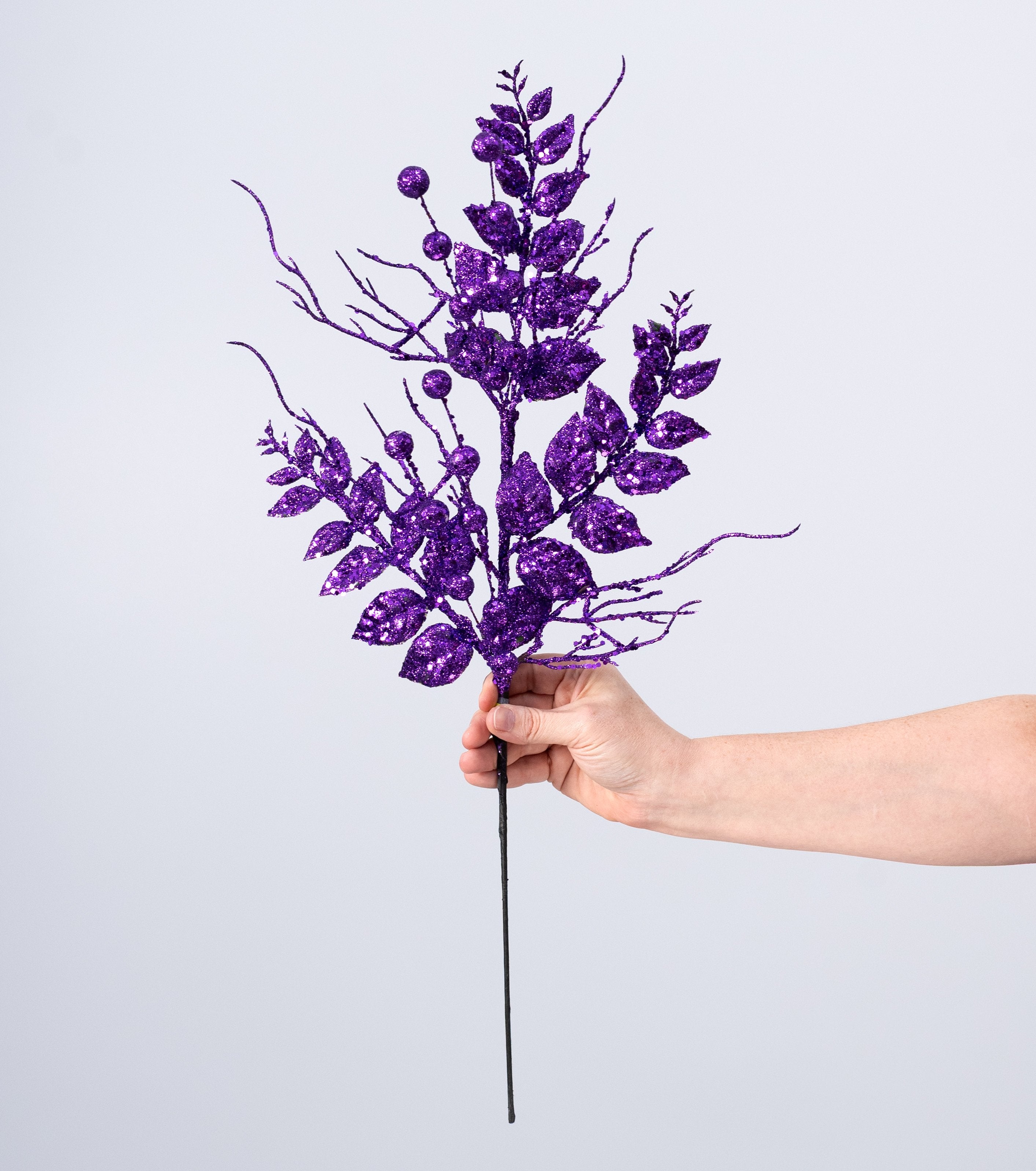 24" Glitter Leaves & Ball Spray: Purple detail photo 3