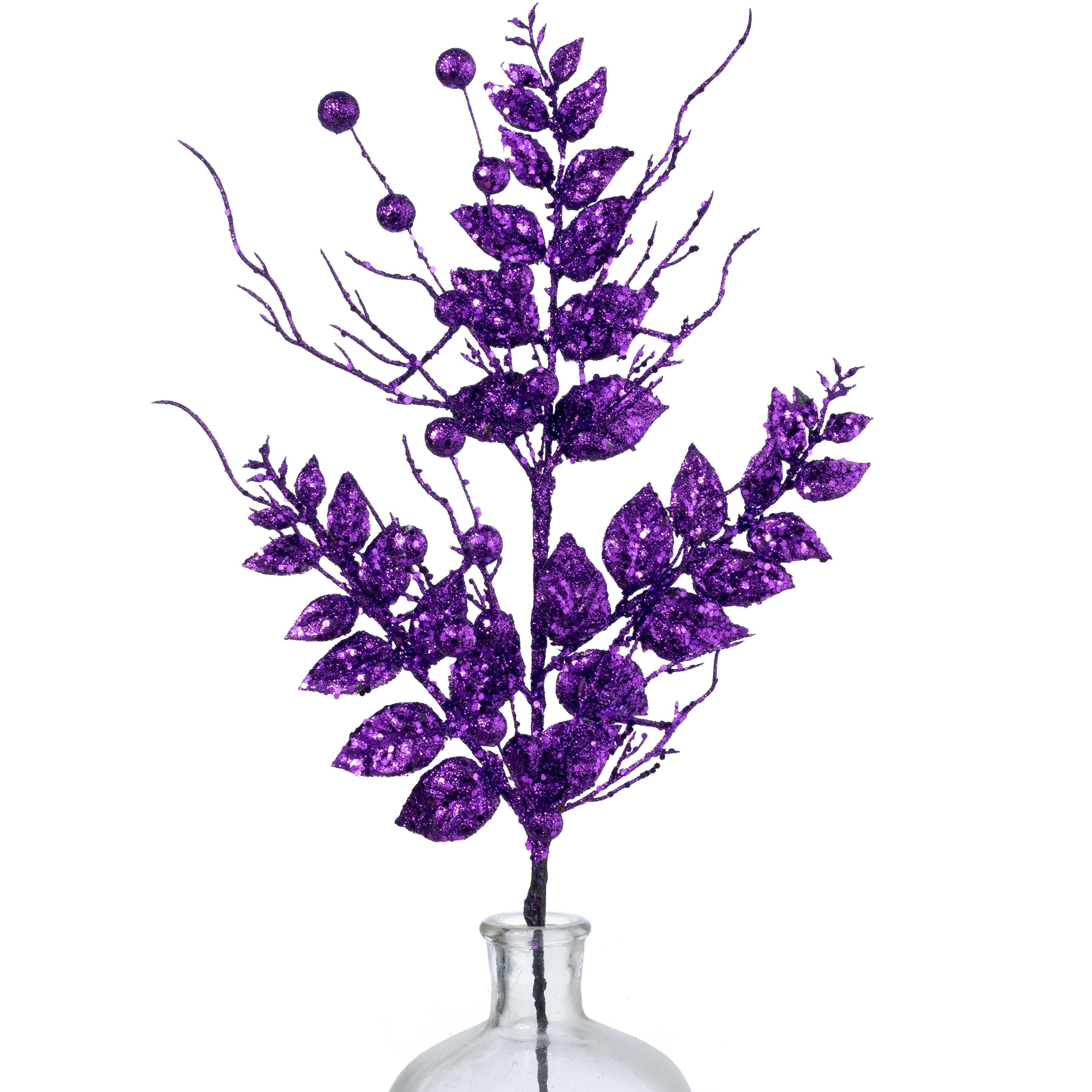 24" Glitter Leaves & Ball Spray: Purple Item Number: 57478PU