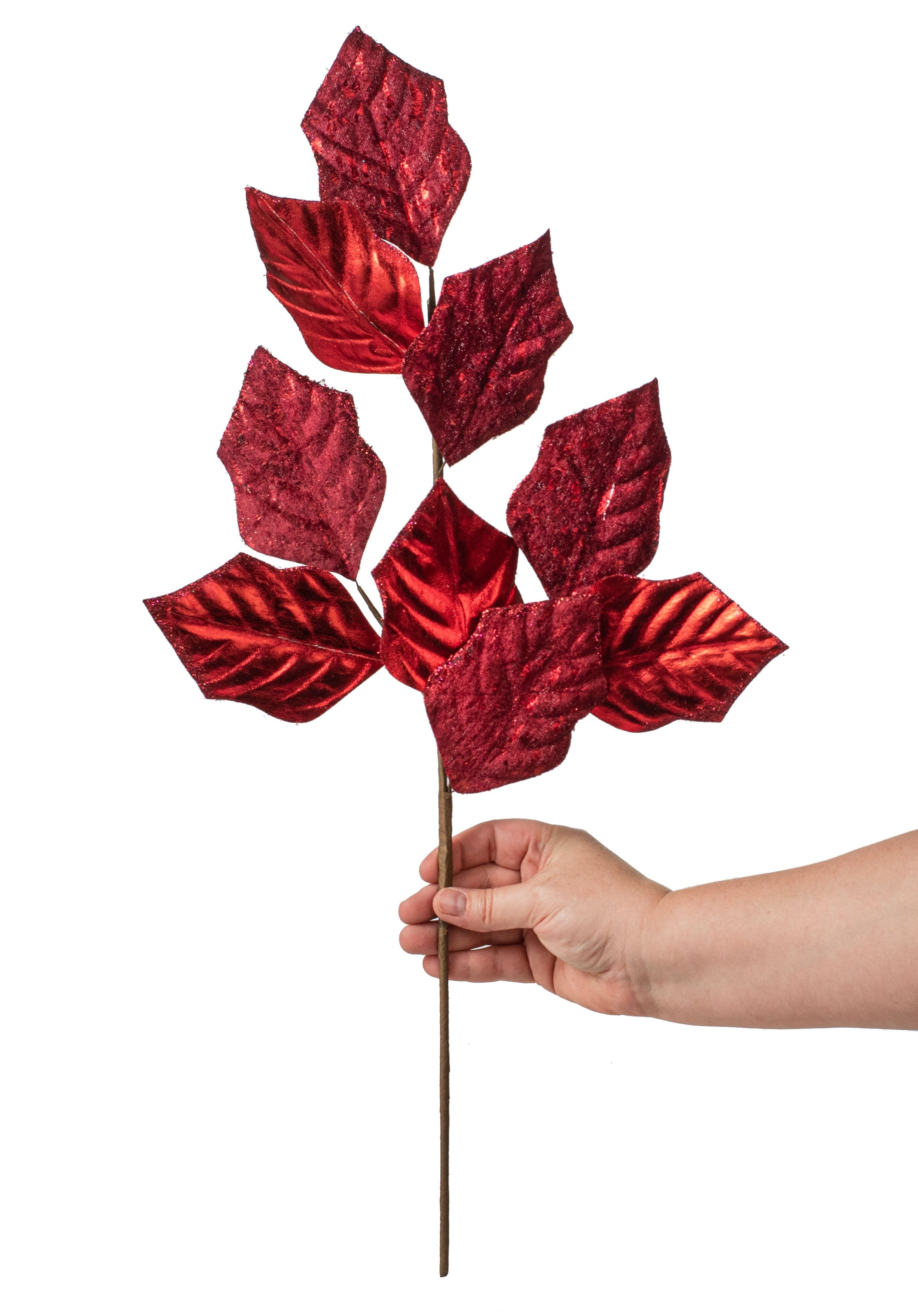 24" Metallic Holly Leaf Spray: Red Lifestyle Photo