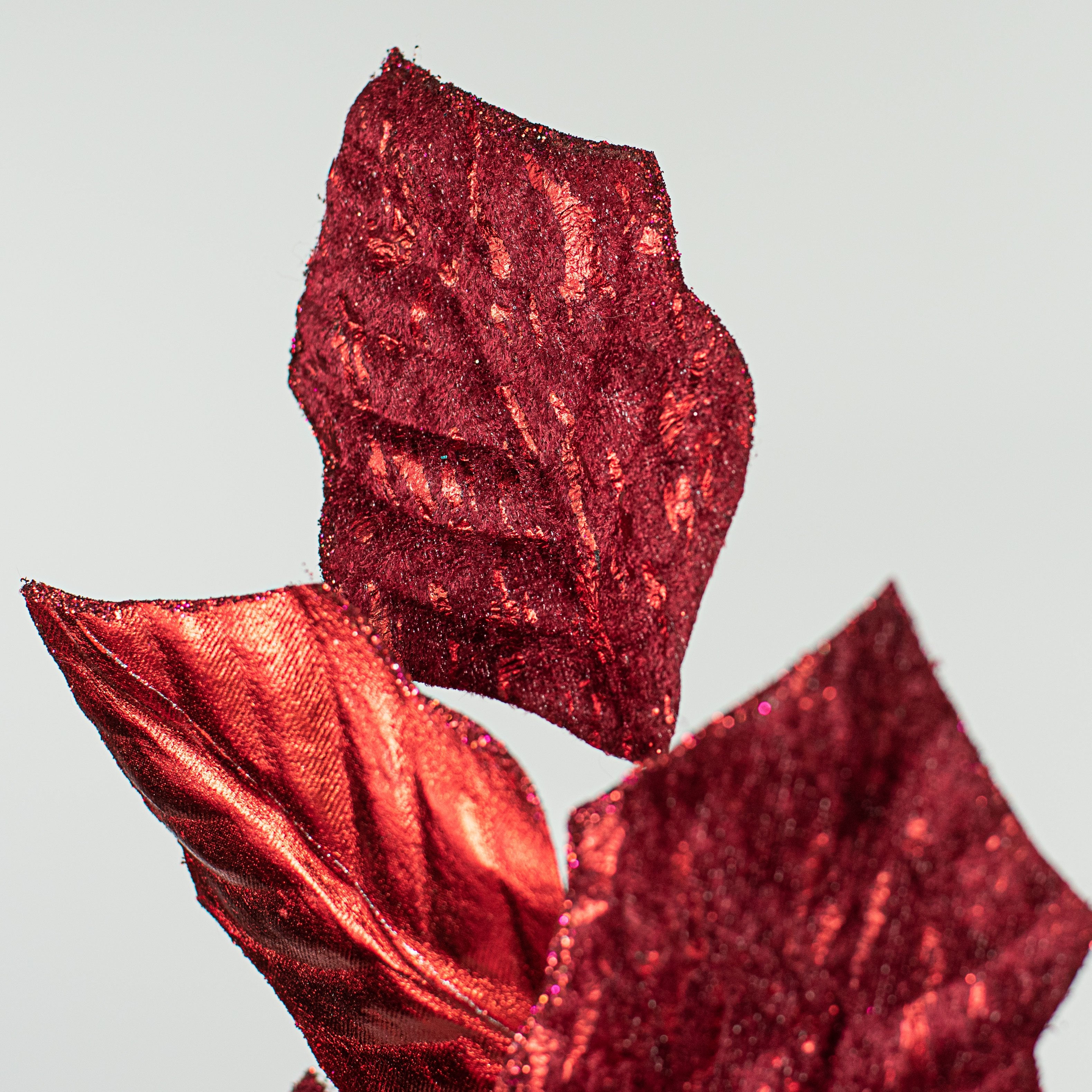24" Metallic Holly Leaf Spray: Red detail photo 3