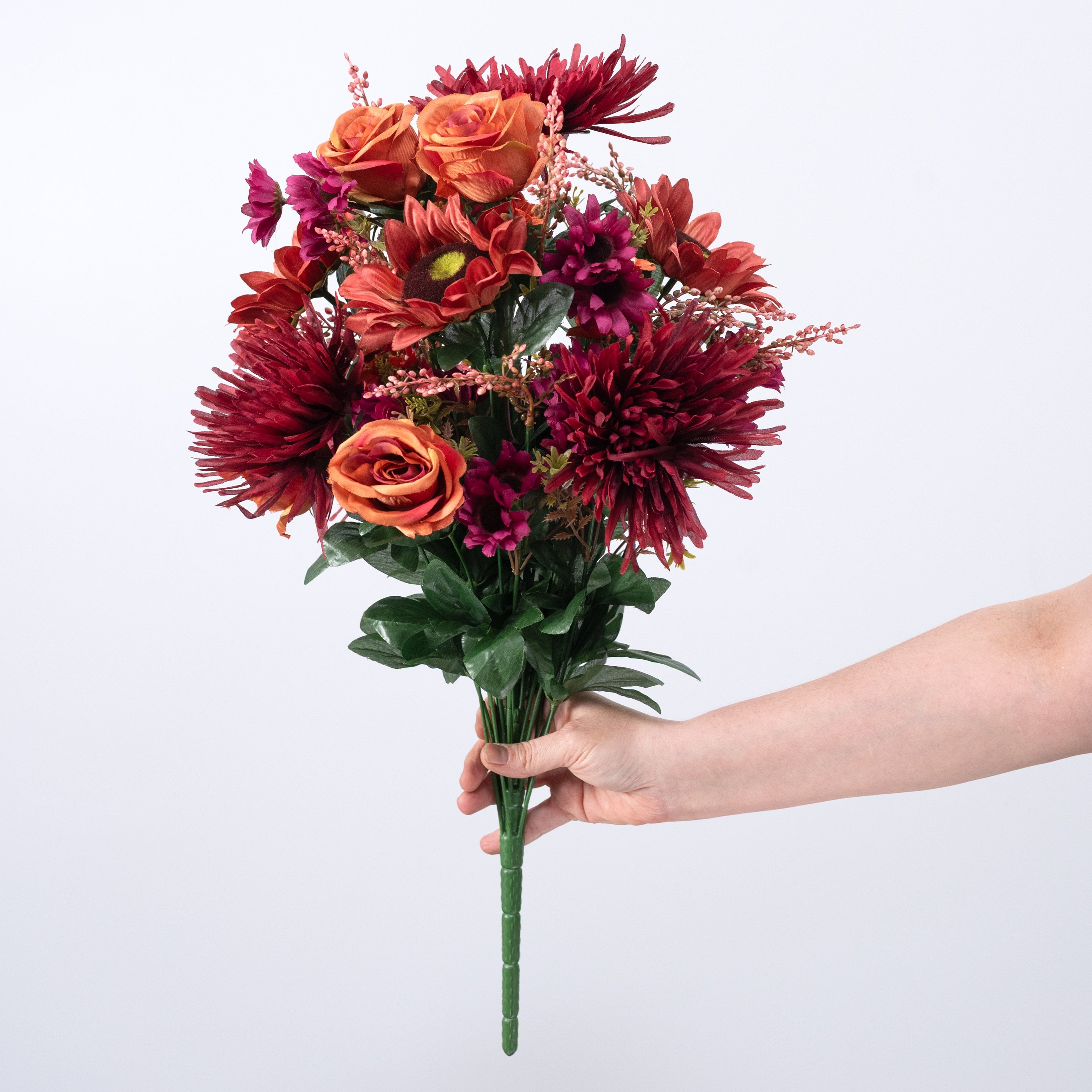 24" Mixed Spider Mum, Sunflower & Rose Bush: Burgundy & Rust (28 Stem) detail photo 3
