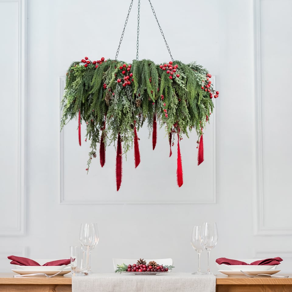 24" Norfolk Pine Hanging Wreath: Evergreen (114 Tips) Lifestyle Photo