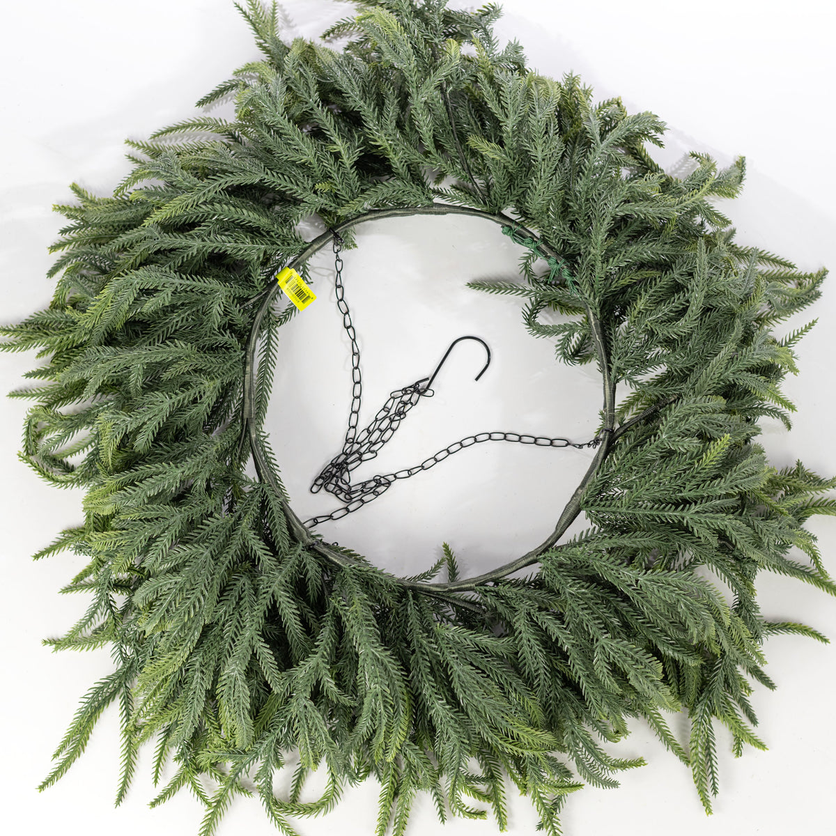 24" Norfolk Pine Hanging Wreath: Evergreen (114 Tips) detail photo 5