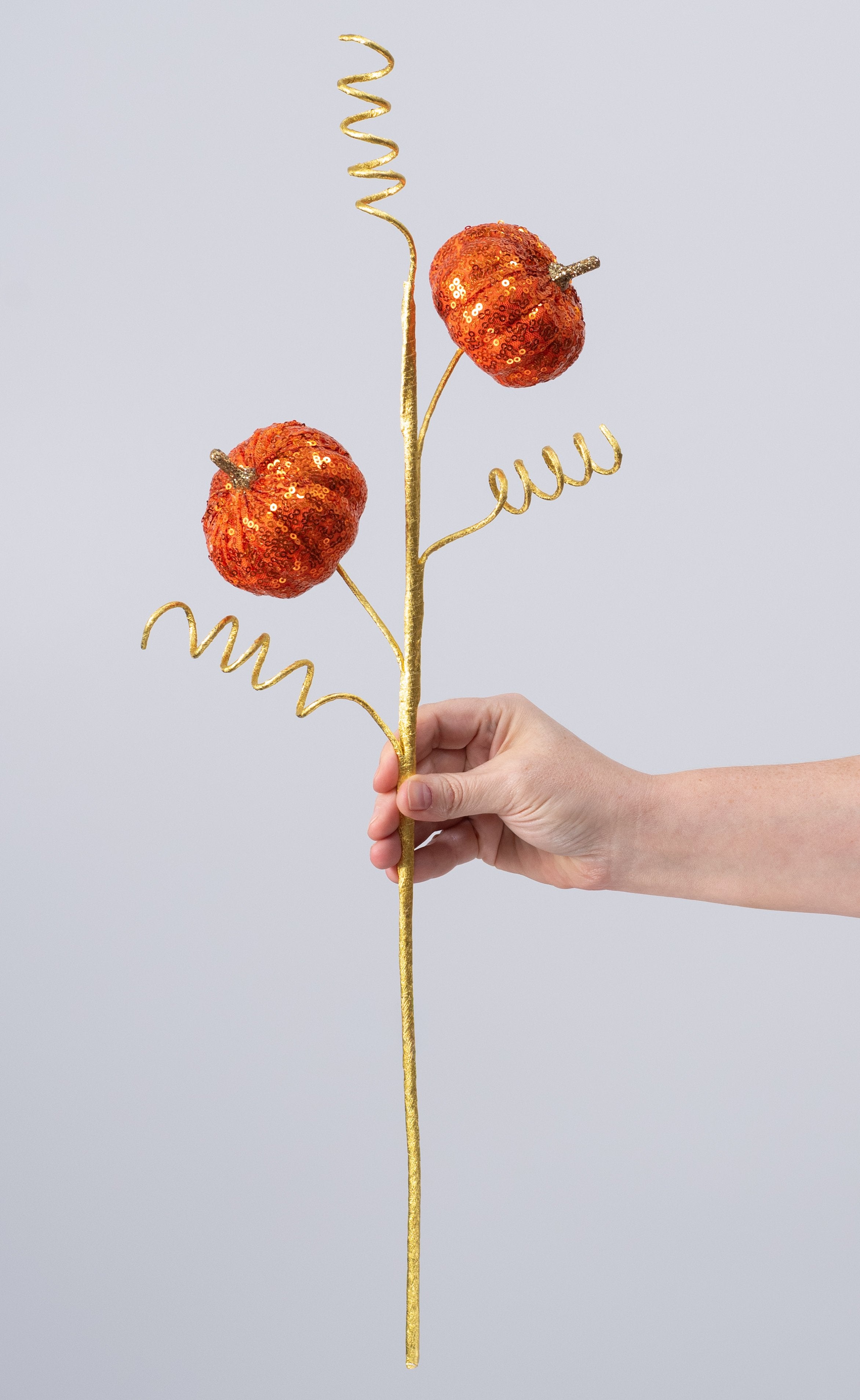 24" Sequined Pumpkins & Spirals Spray: Orange detail photo 3