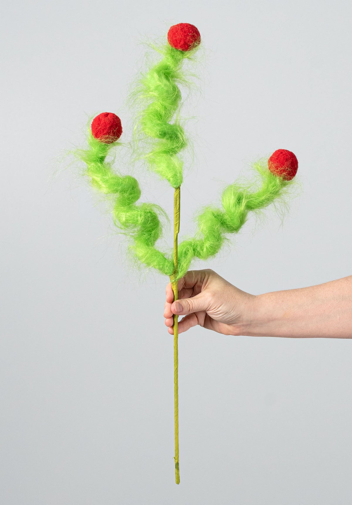 25" Furry Fabric & Ball Spray: Green & Red detail photo 3