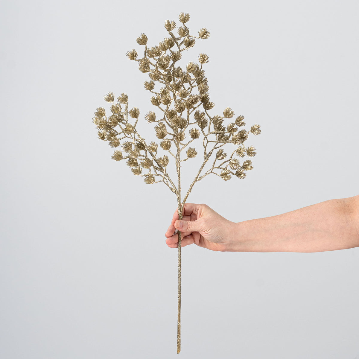 25" Glittered Mini Pine Spray: Champagne Gold detail photo 3