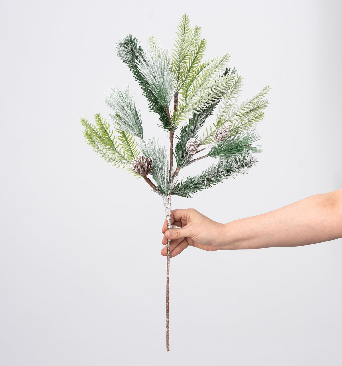 25" Heavy Snow Flocked Mixed Pine Spray detail photo 3