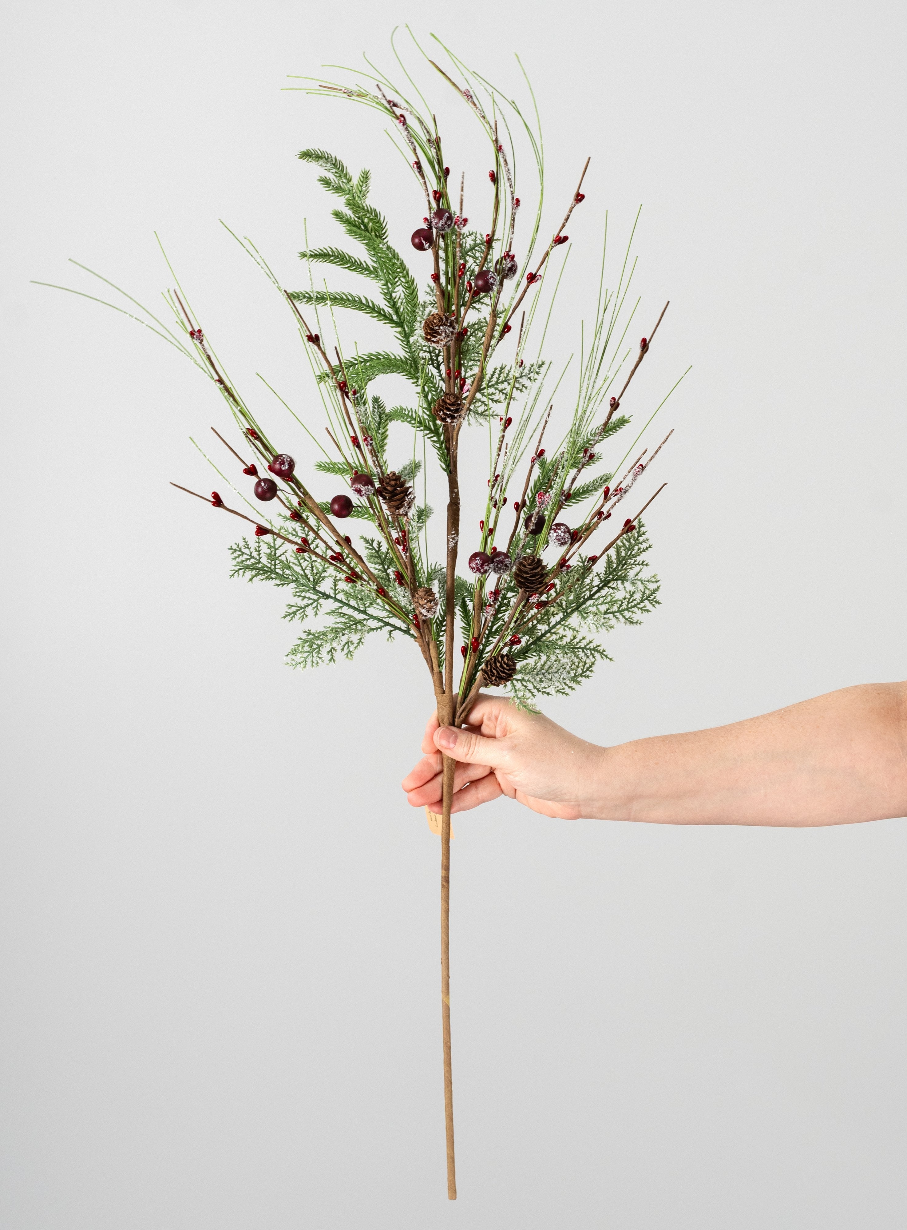 25" Pine, Pips & Berries Mixed Spray: Burgundy & Green detail photo 3