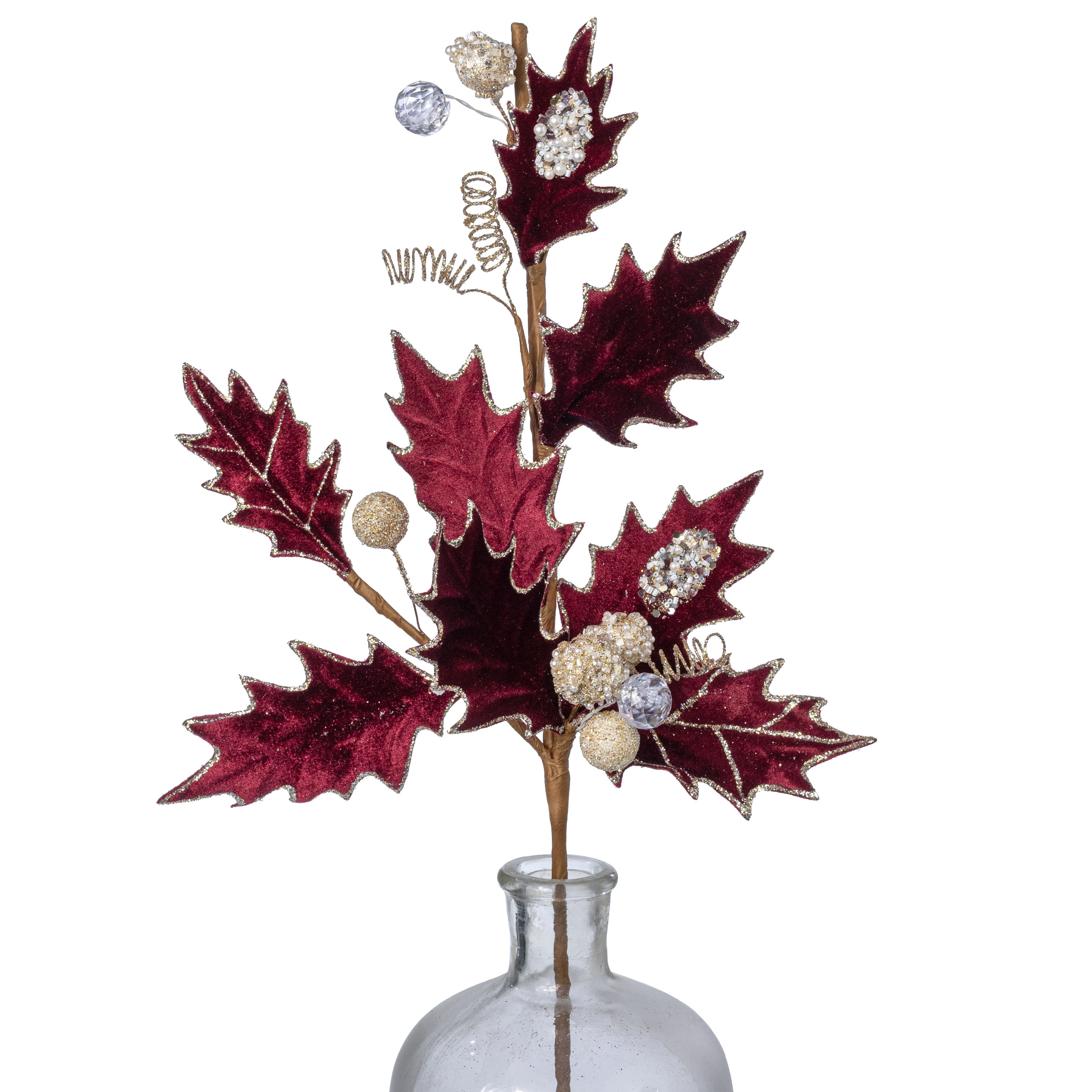 25" Velvet Holly & Berry Spray: Burgundy Item Number: 85855-BG