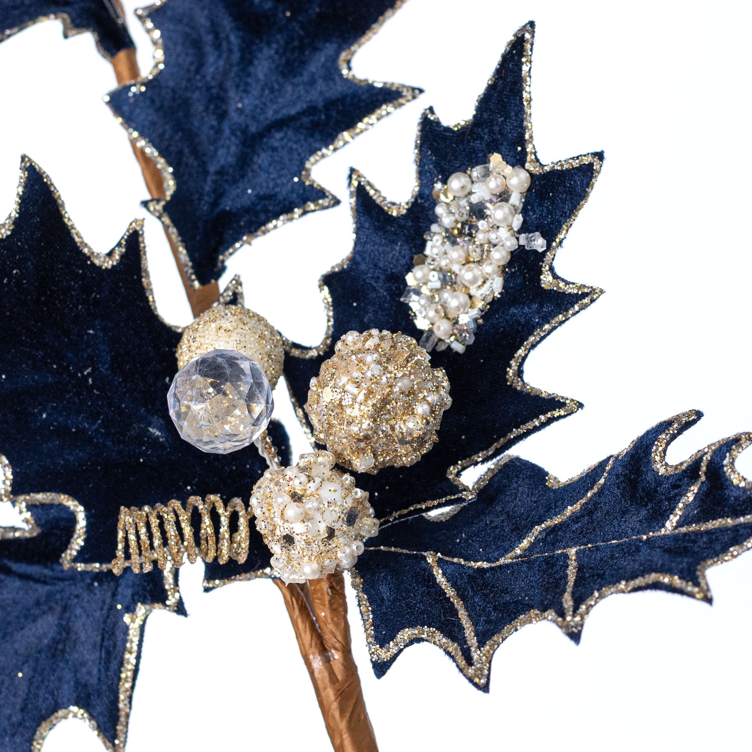 25" Velvet Holly & Berry Spray: Navy Blue detail photo 4