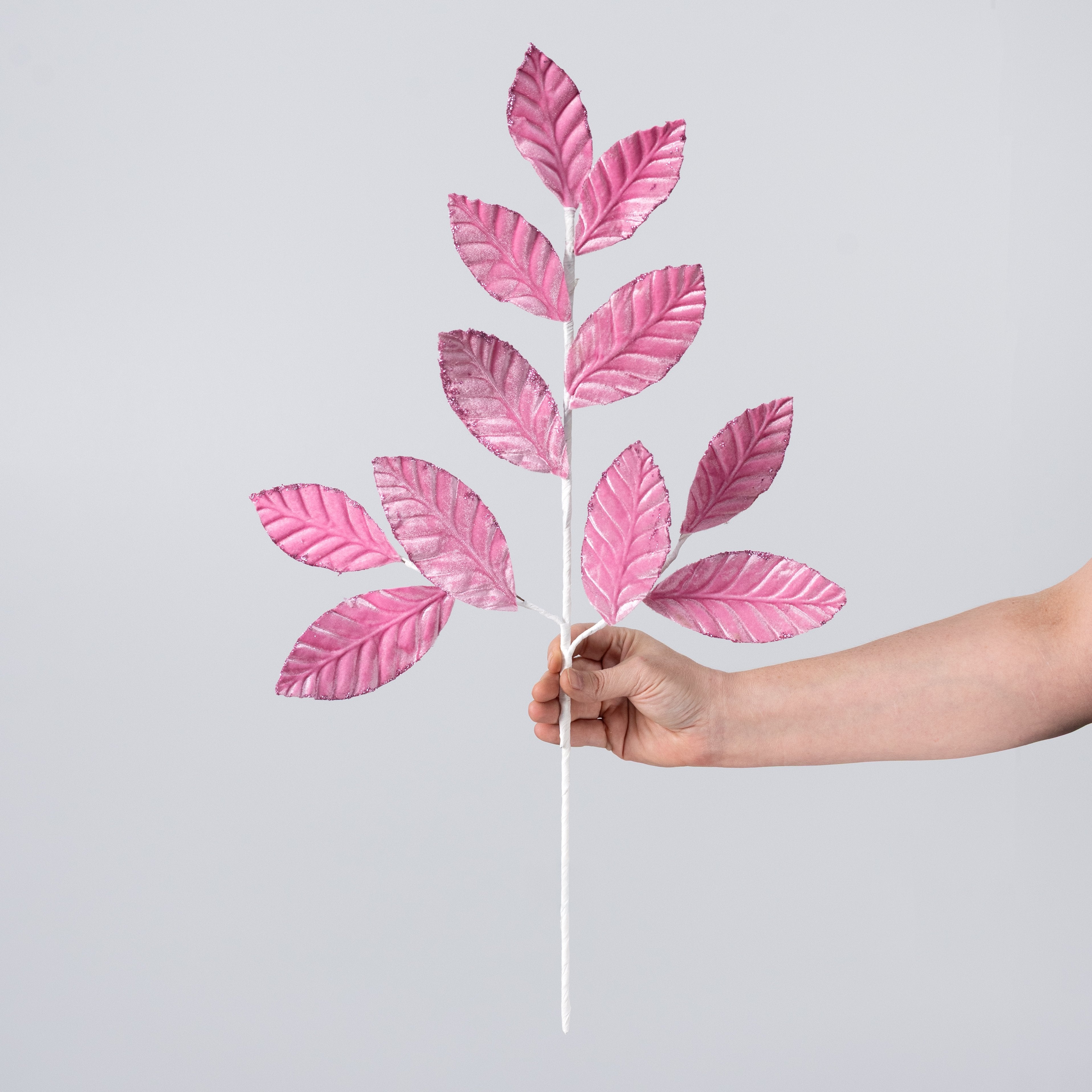 25" Velvet Magnolia Leaves Spray: Pink detail photo 3
