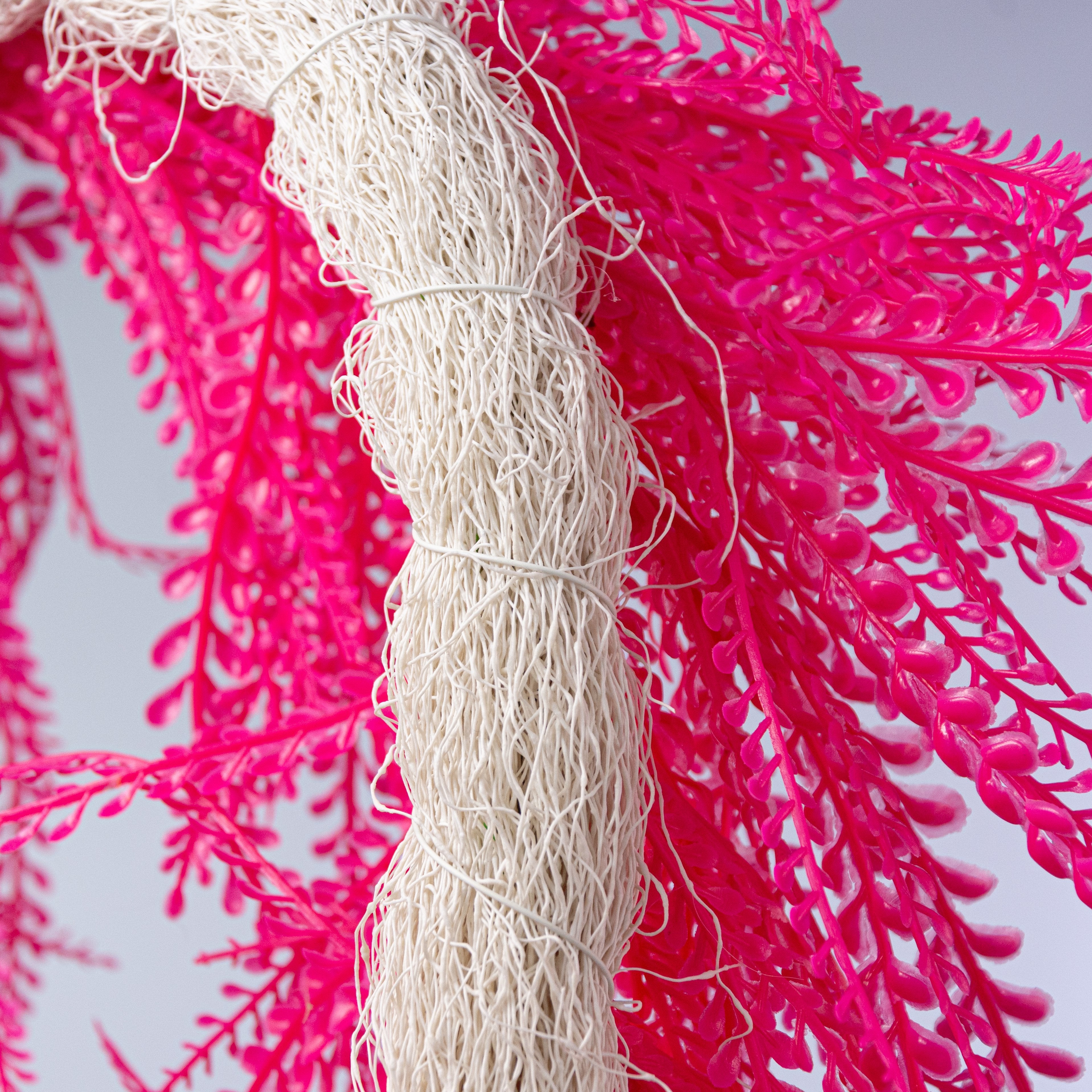 26" x 17" Draping Button Fern Wreath: Neon Hot Pink detail photo 3