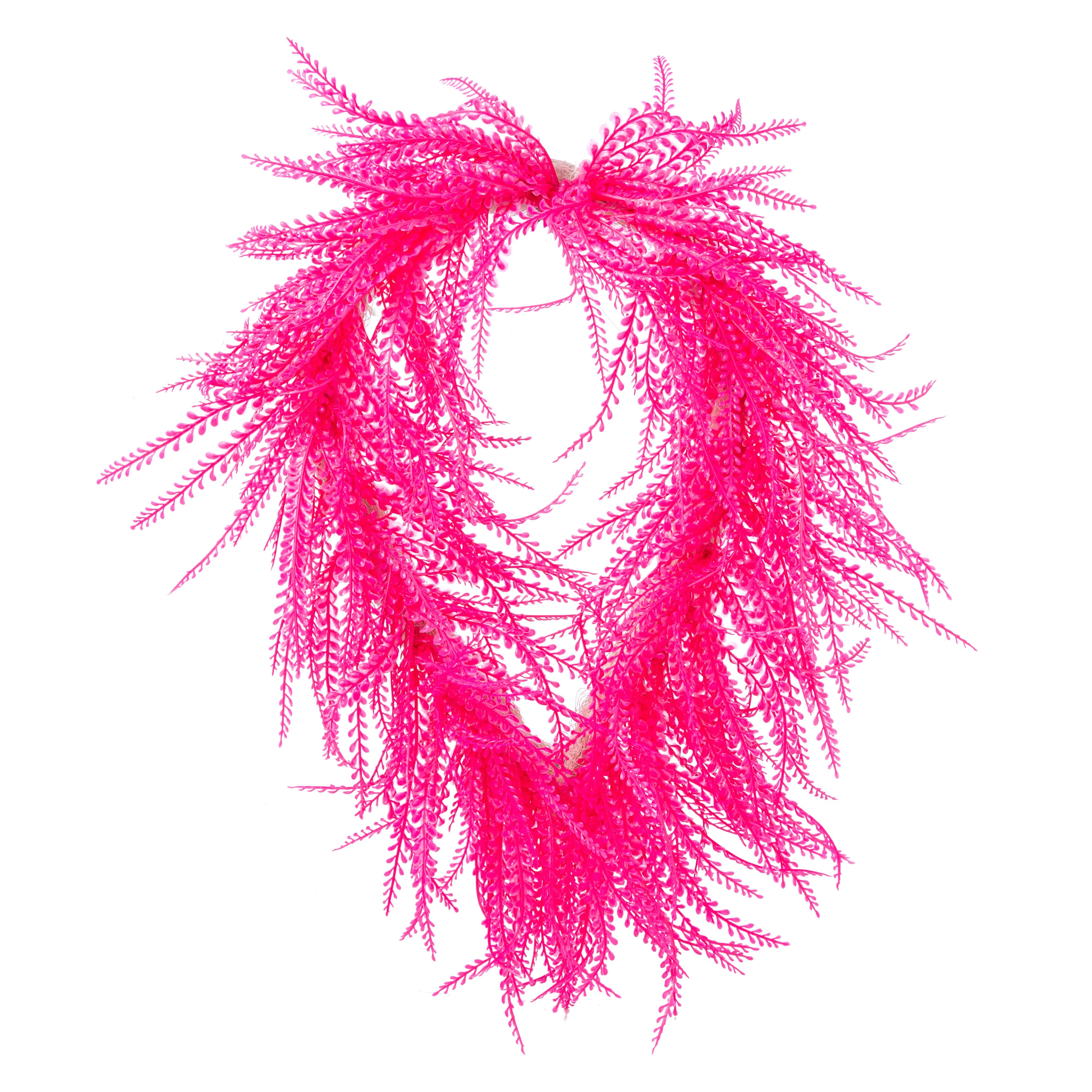 26" x 17" Draping Button Fern Wreath: Neon Hot Pink Item Number: FP106211