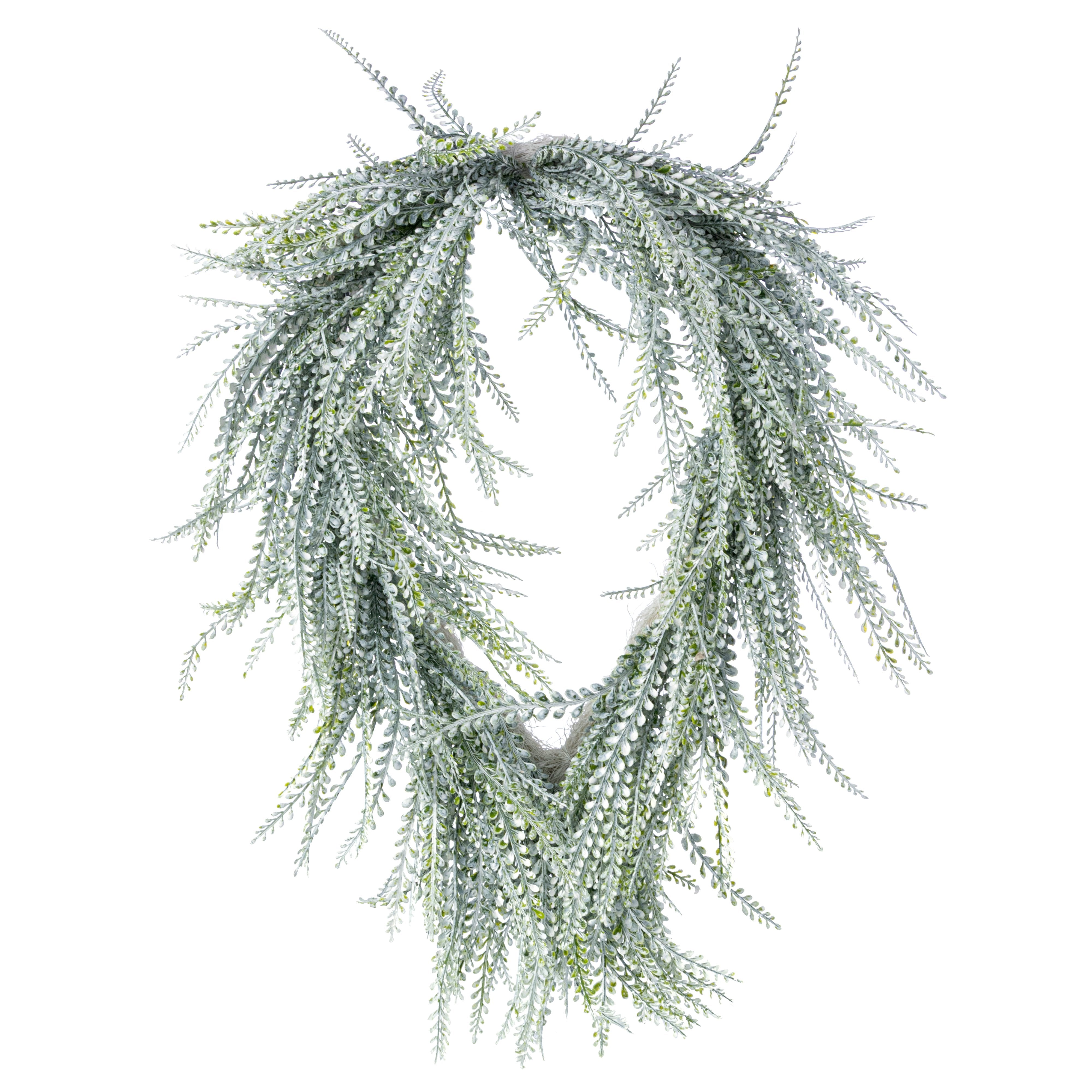 26" x 17" Draping Button Fern Wreath: White Wash Item Number: FP106309
