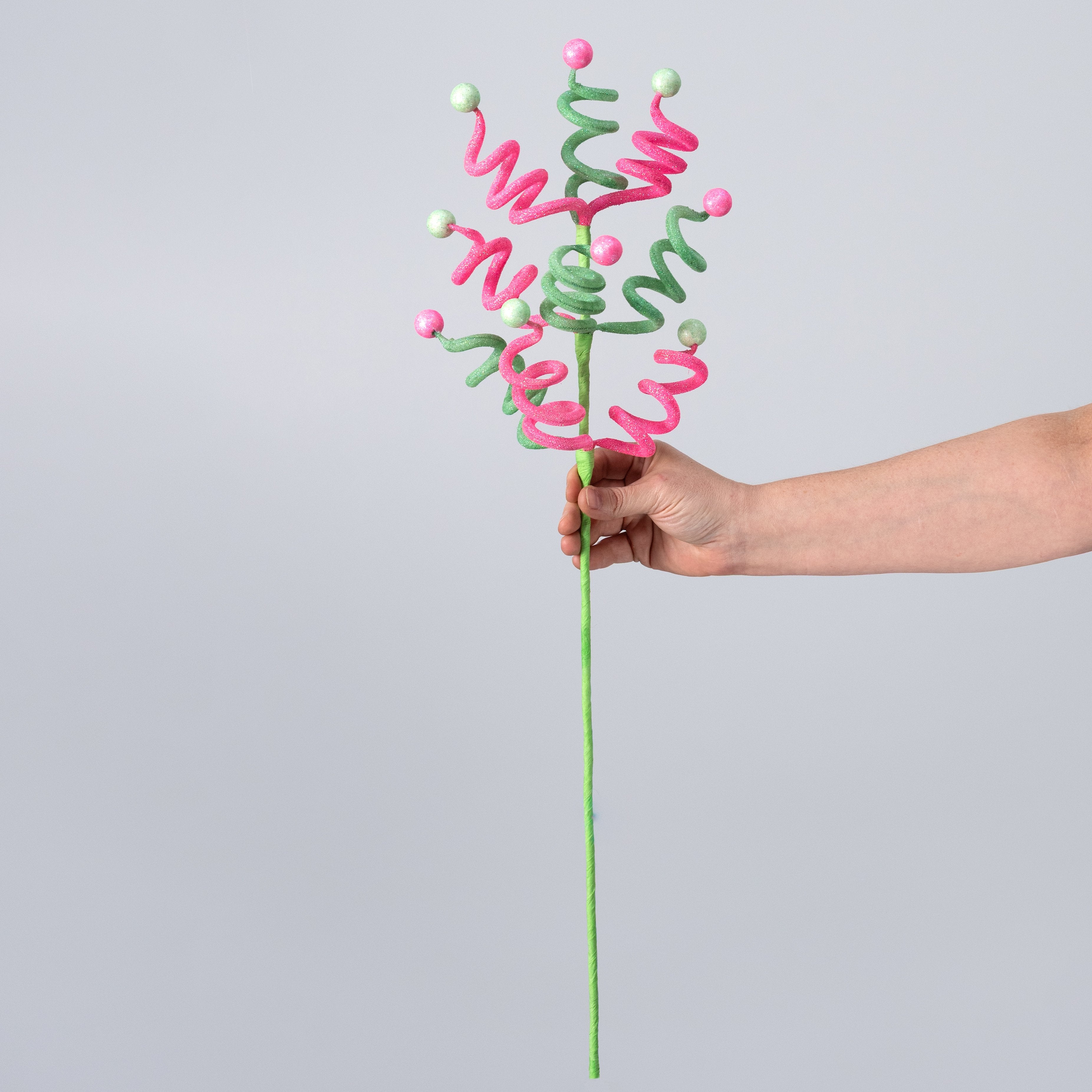 26" Curly Ball Spray: Mint & Pink detail photo 3