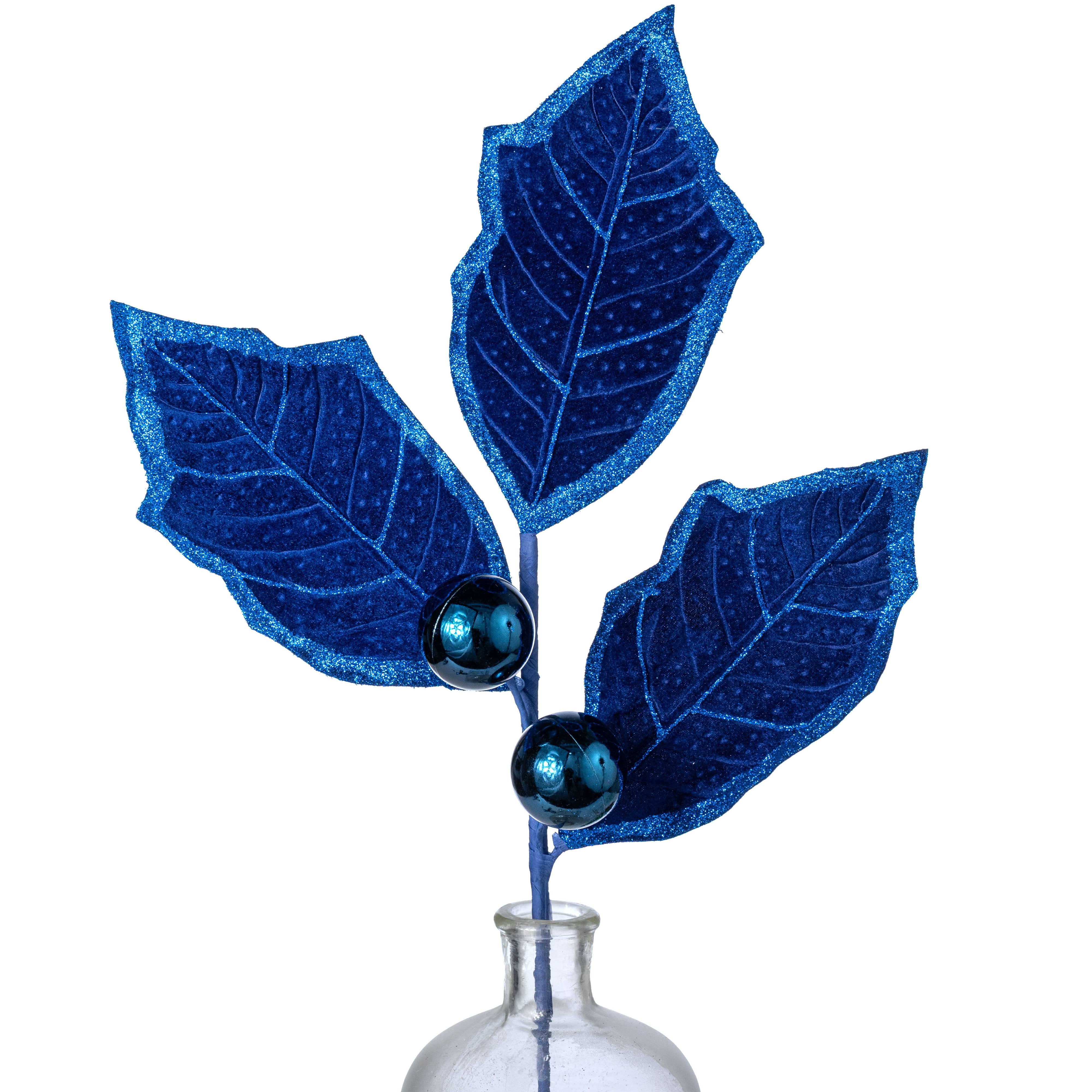 27" Velvet Holly Leaves Spray: Royal Blue Item Number: 86264SAPP