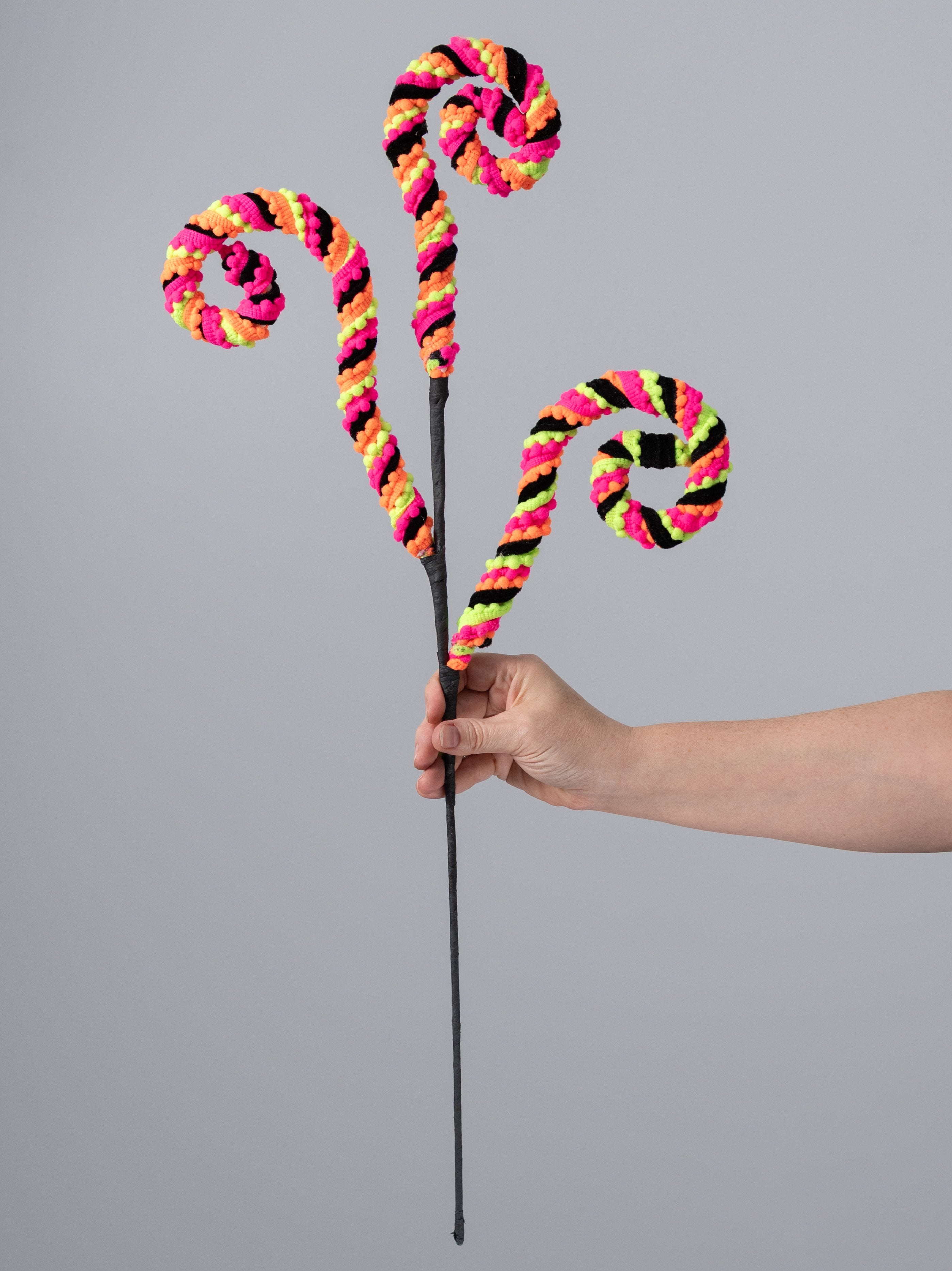 28" Chenille Pom Pom Spiral Curly Spray: Neon Halloween detail photo 3