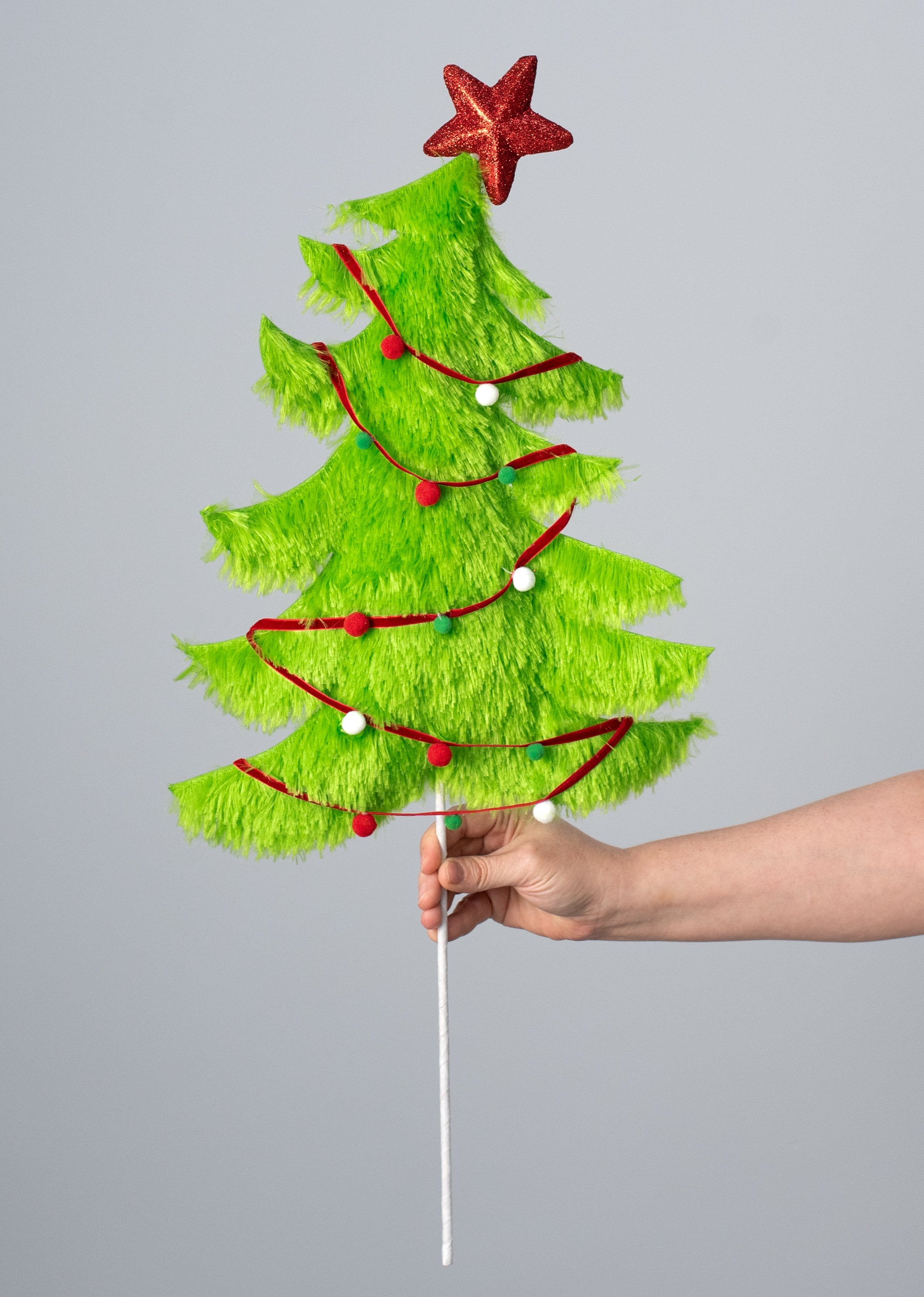 28" Furry Whimsical Christmas Tree Pick: Lime detail photo 3