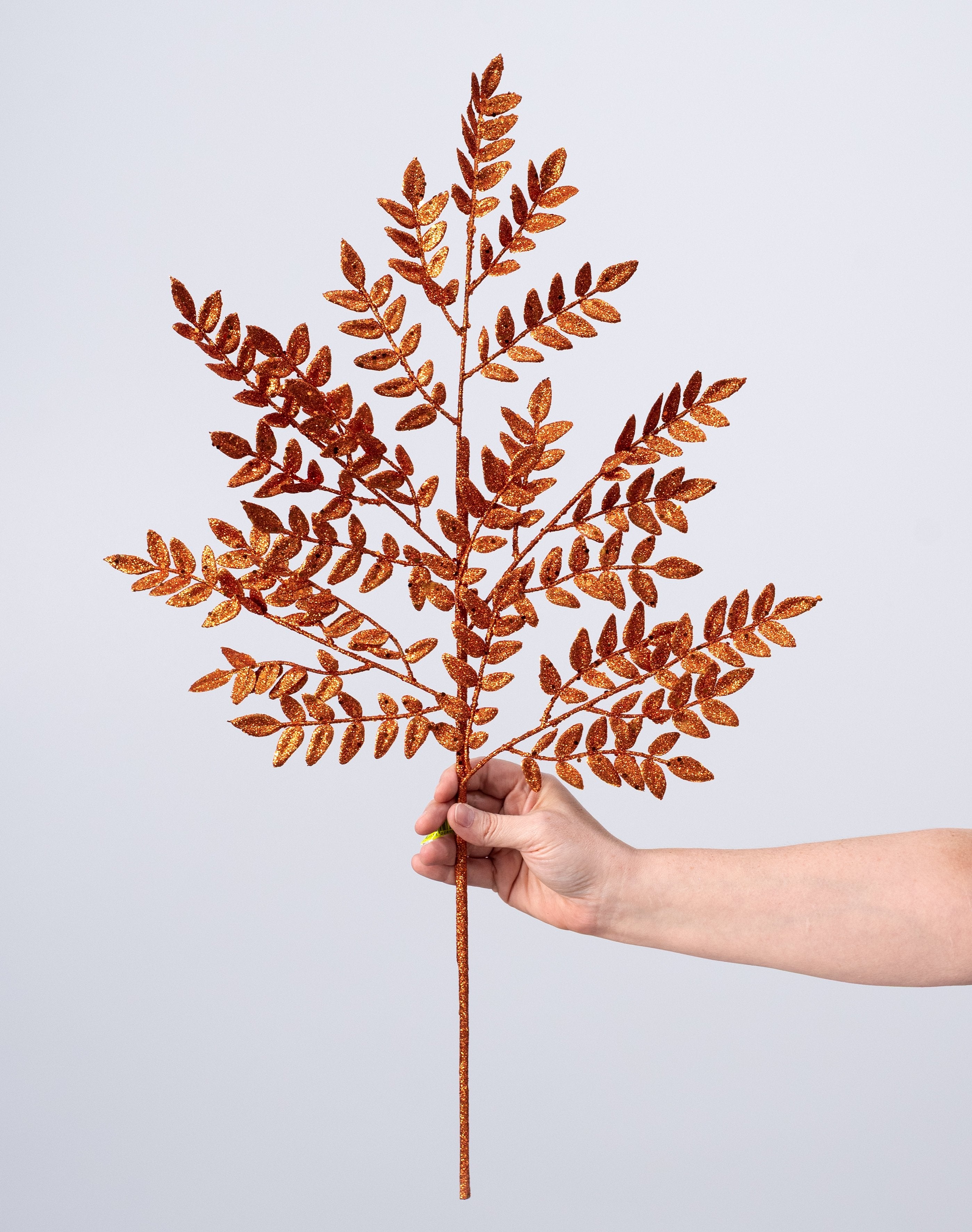 28" Glitter Fern Spray: Orange detail photo 3