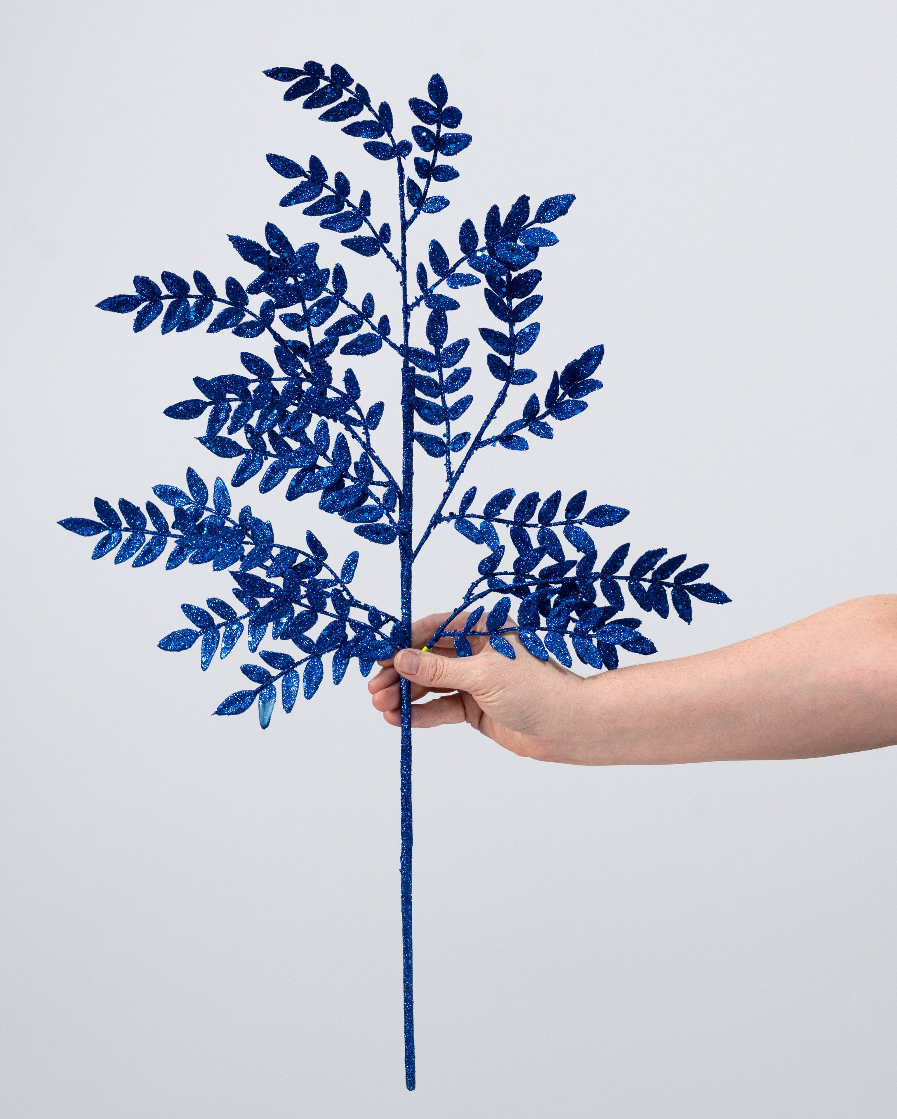 28" Glitter Small Leaf Spray: Royal Blue detail photo 3