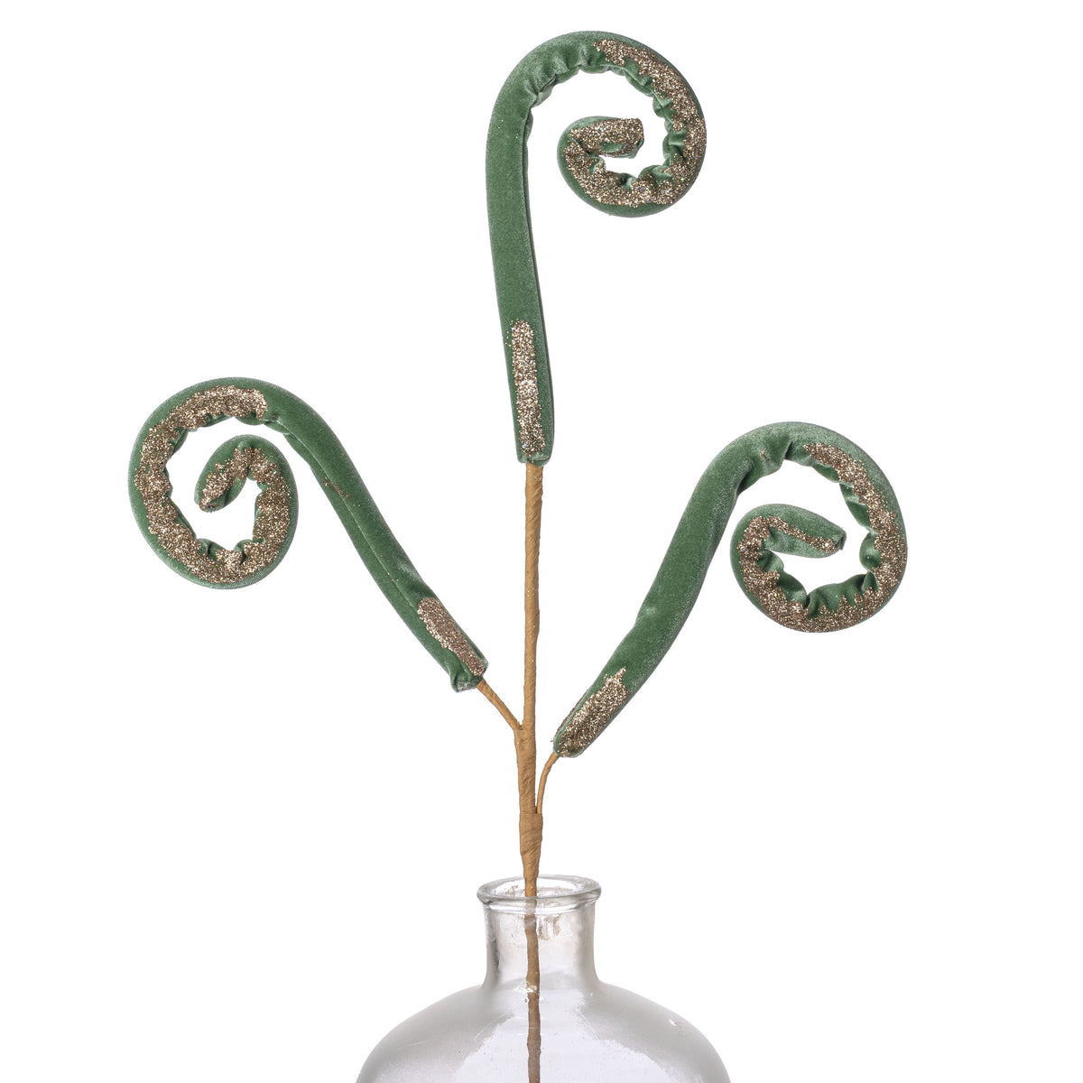 28" Glittered Velvet Spiral Curly Spray: Sage Green & Gold Item Number: 86750SAGE