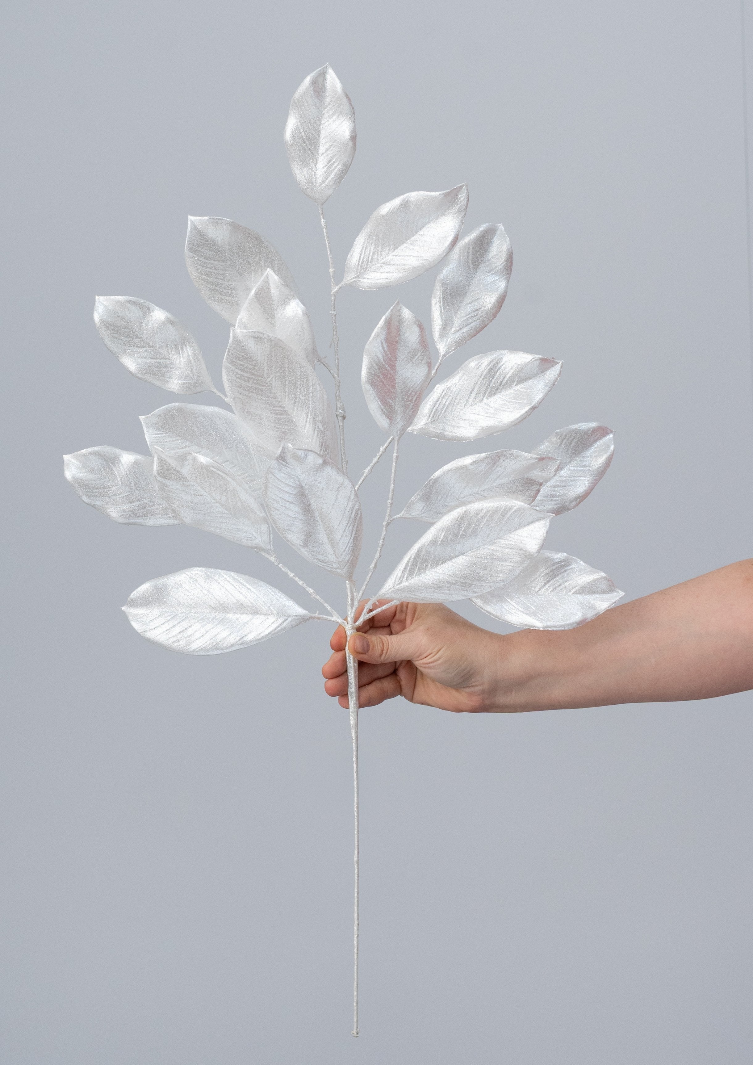 28" Pearl Magnolia Leaf Spray: White detail photo 3