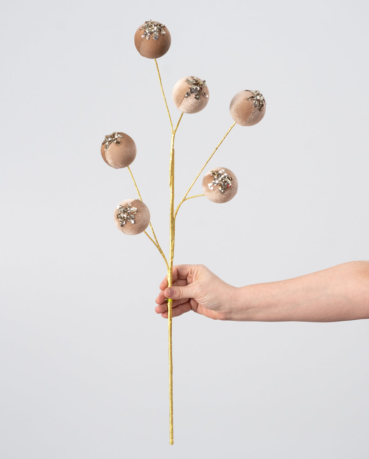 28" Velvet Sequin Drip Ball Spray: Taupe Tan & Gold detail photo 3