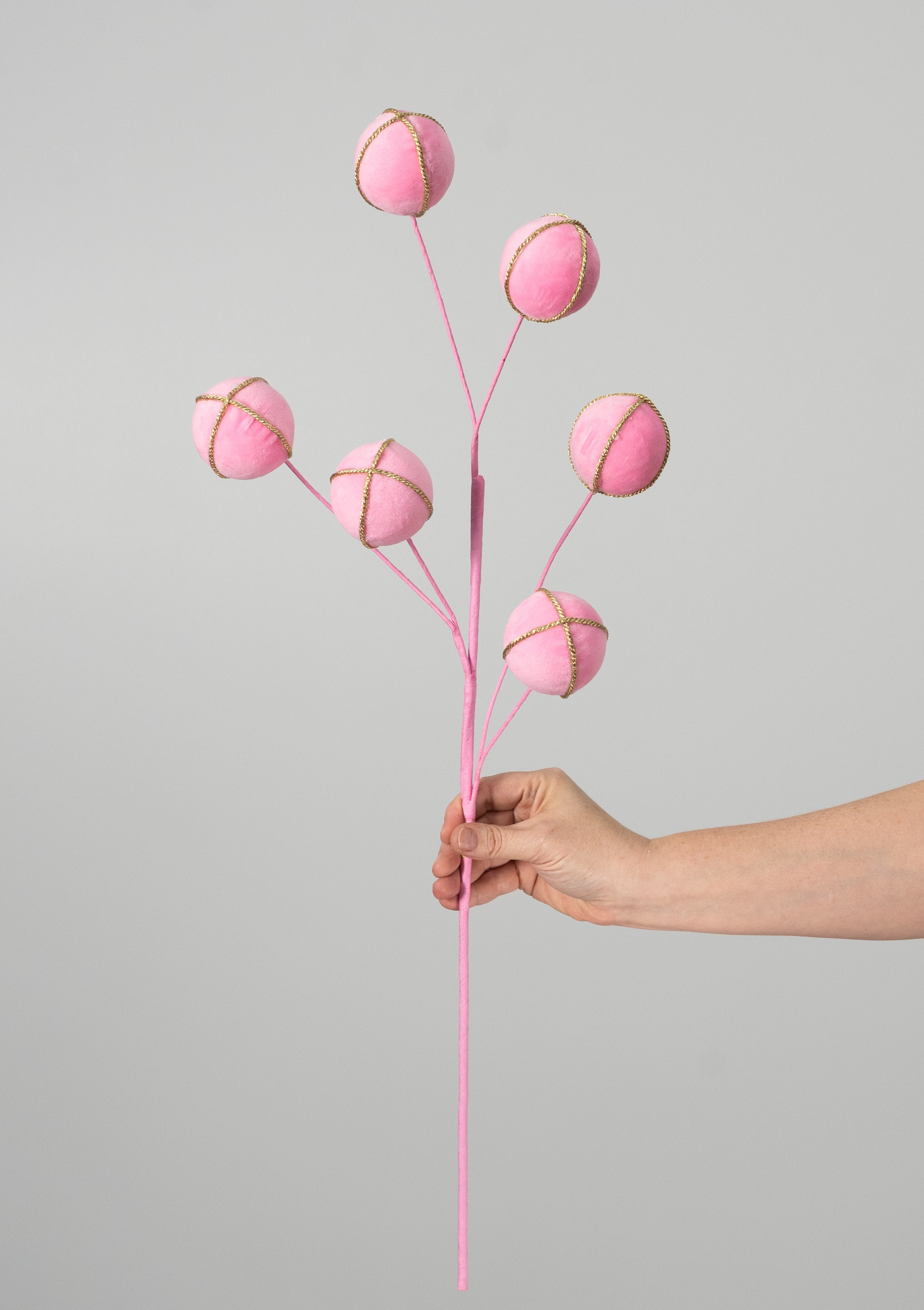 28" Velvet & Trim Ball Spray: Pink detail photo 3