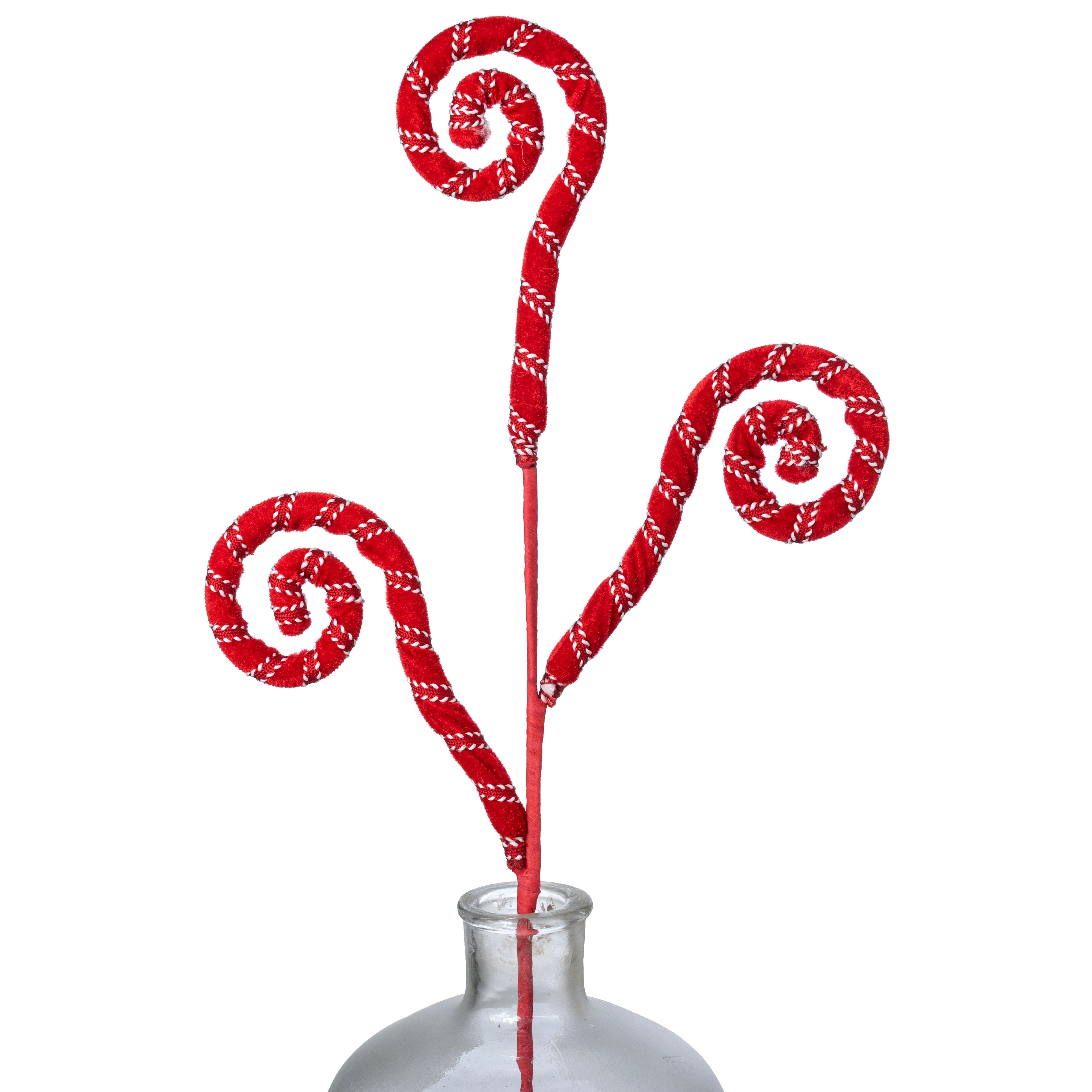 28" Velvet & Trim Spiral Curly Spray: Red & White Item Number: 86759RDWT