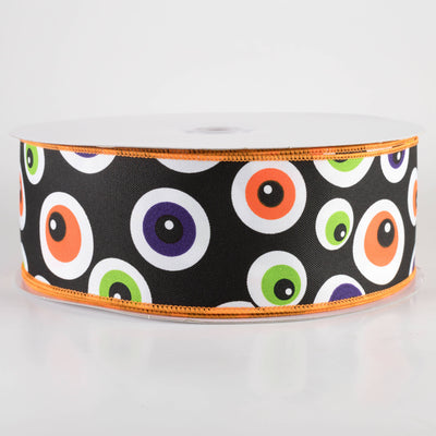 2.5" Big Halloween Eyeballs Ribbon: Black (50 Yards)