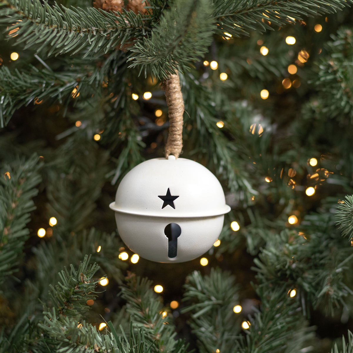 3.5" Jingle Bell Ornament: Antique White Lifestyle Photo
