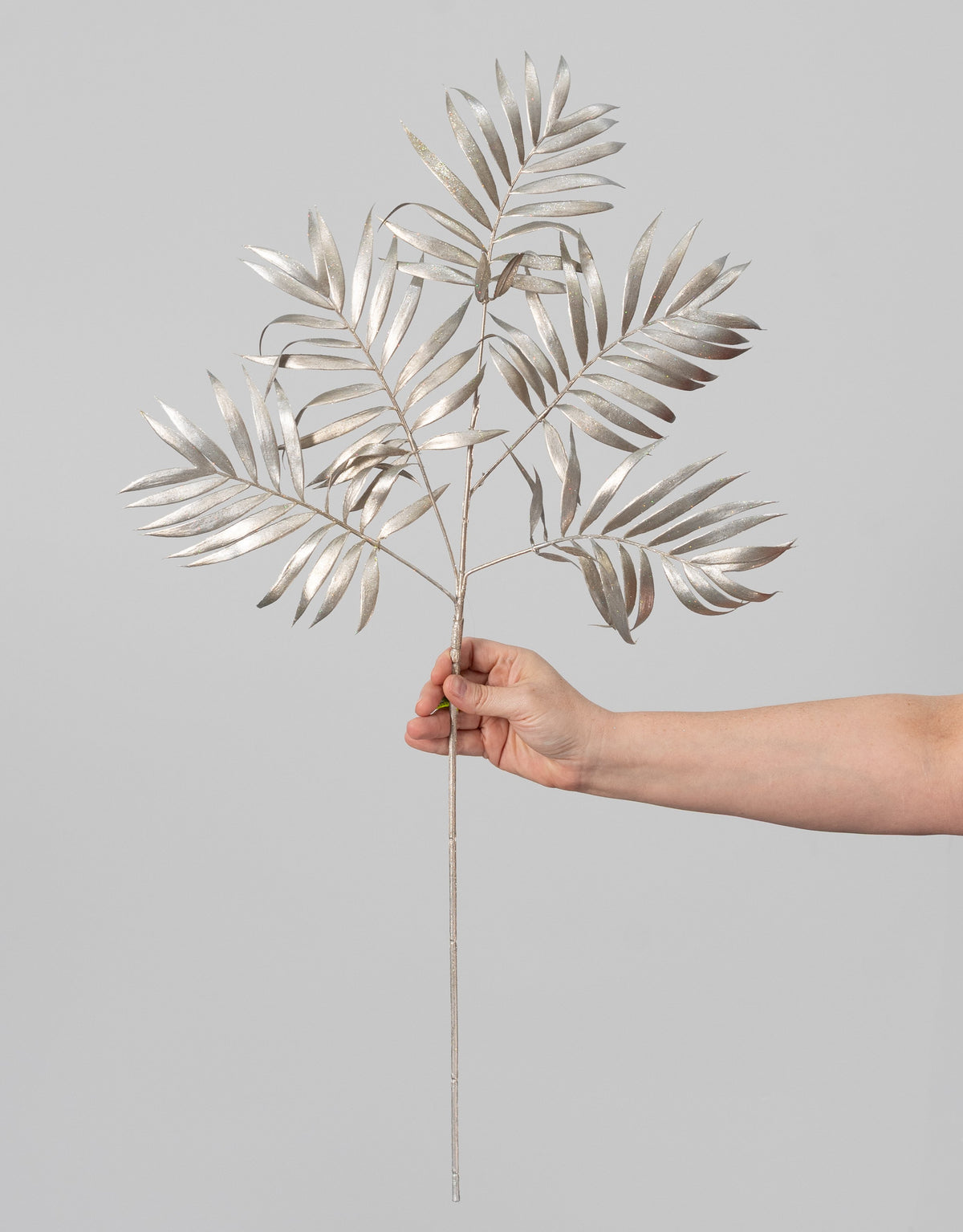 30" Plastic Metallic Palm Fern Spray: Platinum Gold detail photo 3