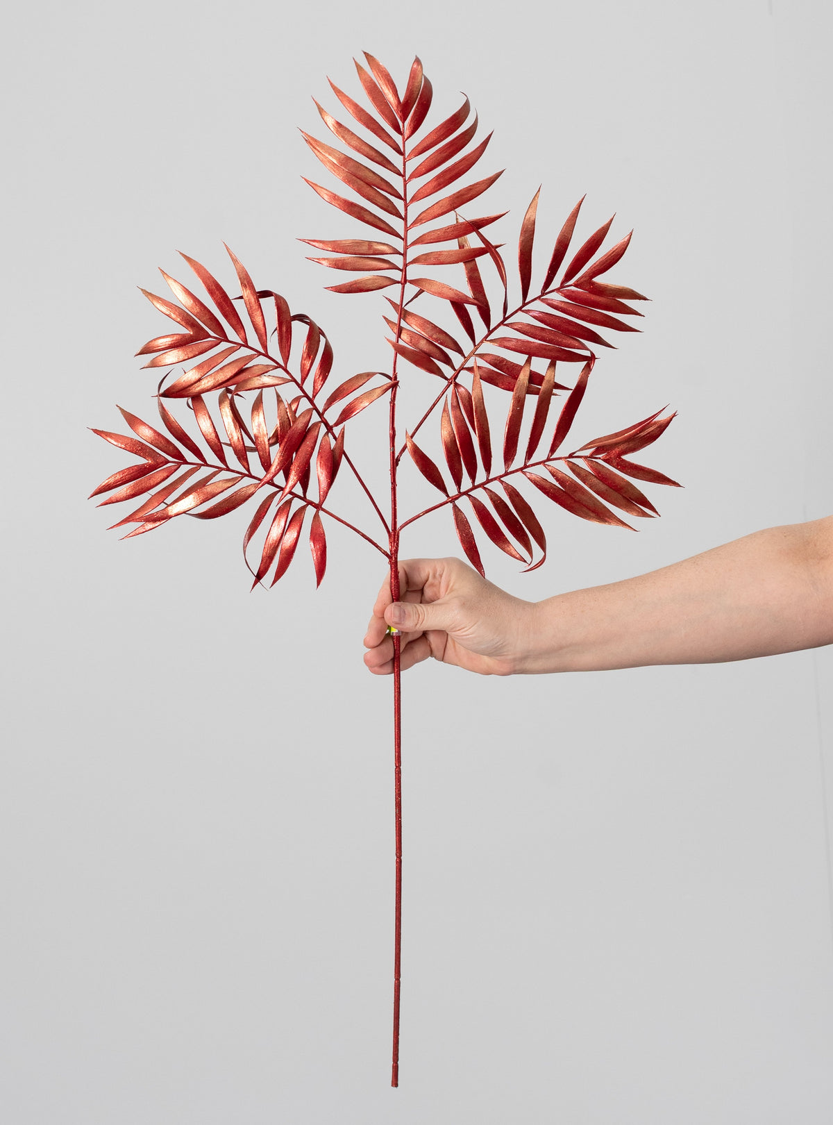30" Plastic Metallic Palm Fern Spray: Red detail photo 3