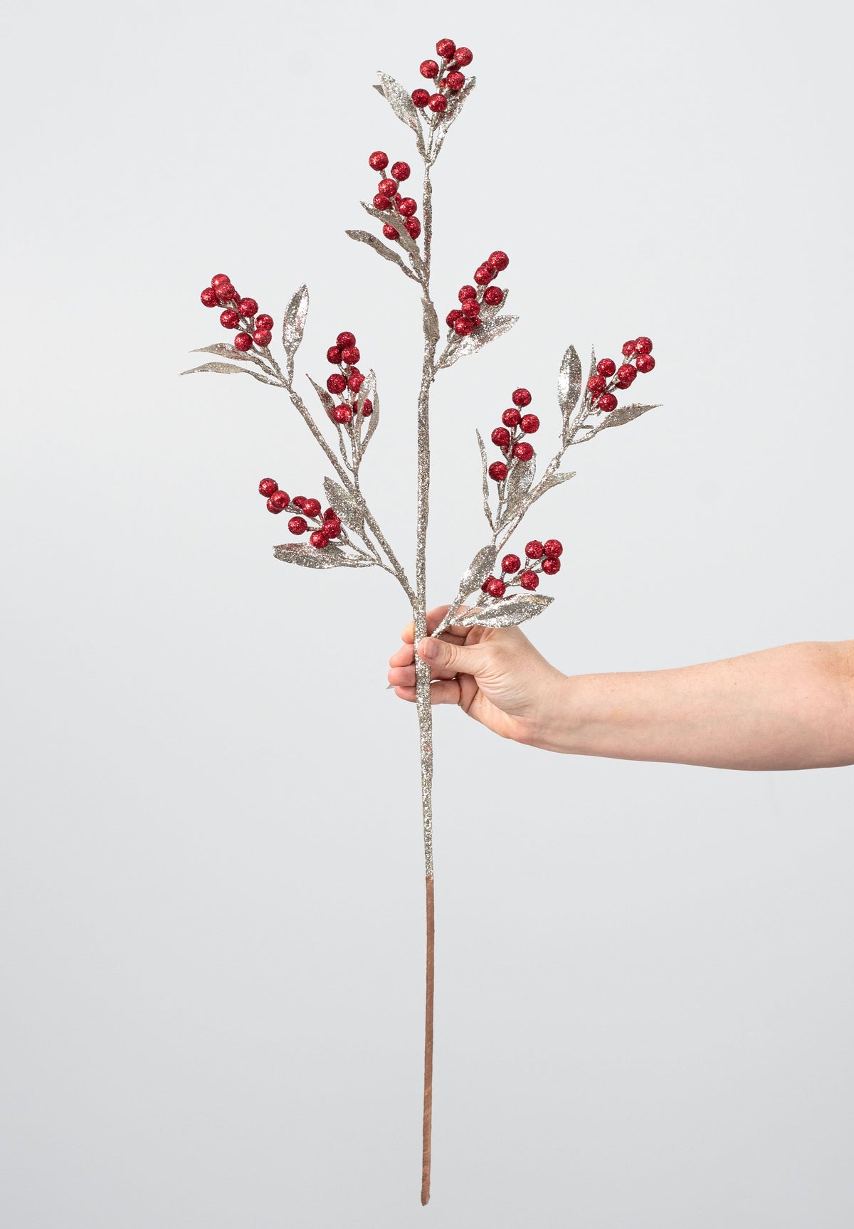 32" Glittered Winter Berry Branch: Platinum & Red detail photo 3