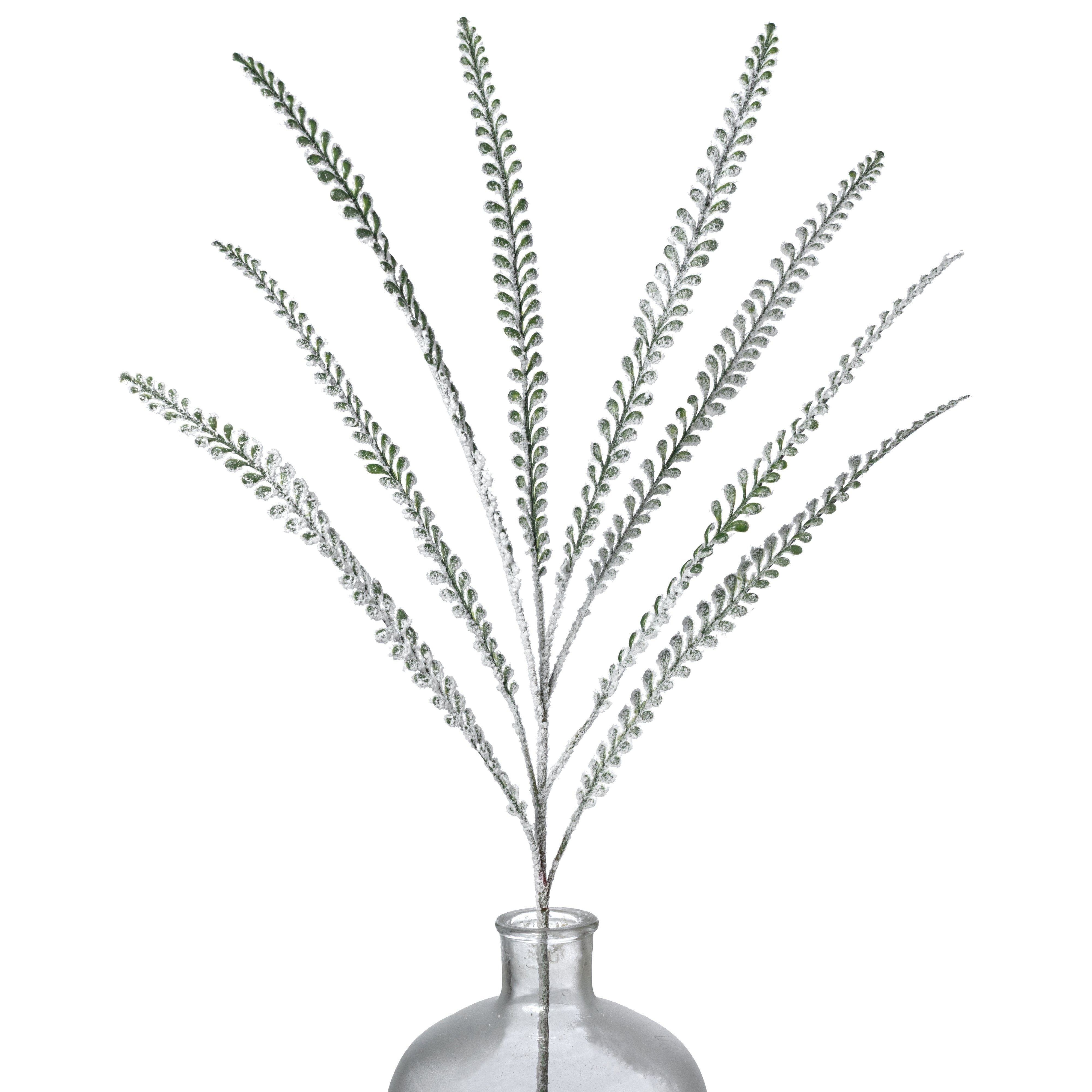 33" Plastic Button Fern Leaves Spray: Flocked Snow Green Item Number: 86891SNOW